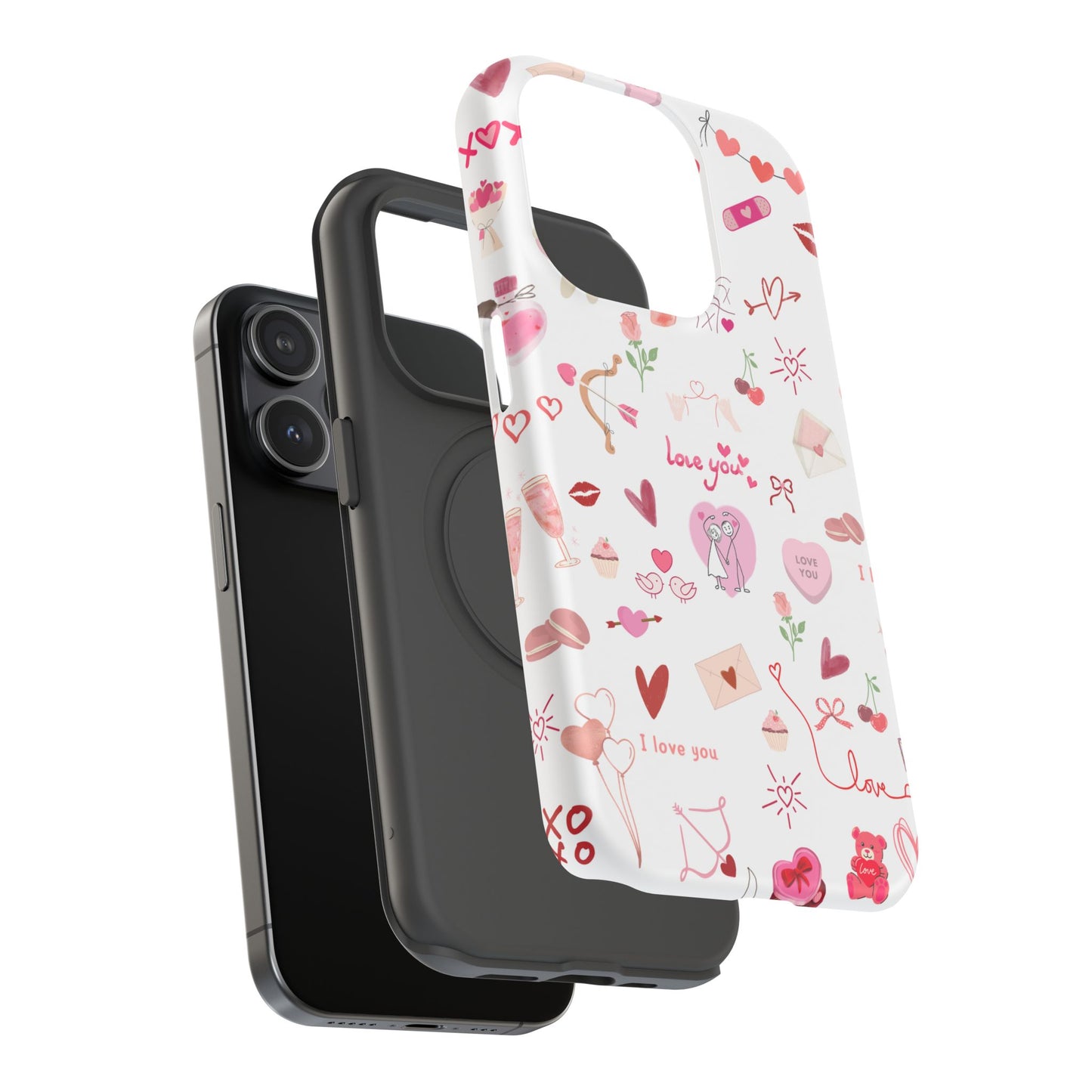 Valentine Doodle Impact-Resistant Phone Case — 'Love You' Pattern