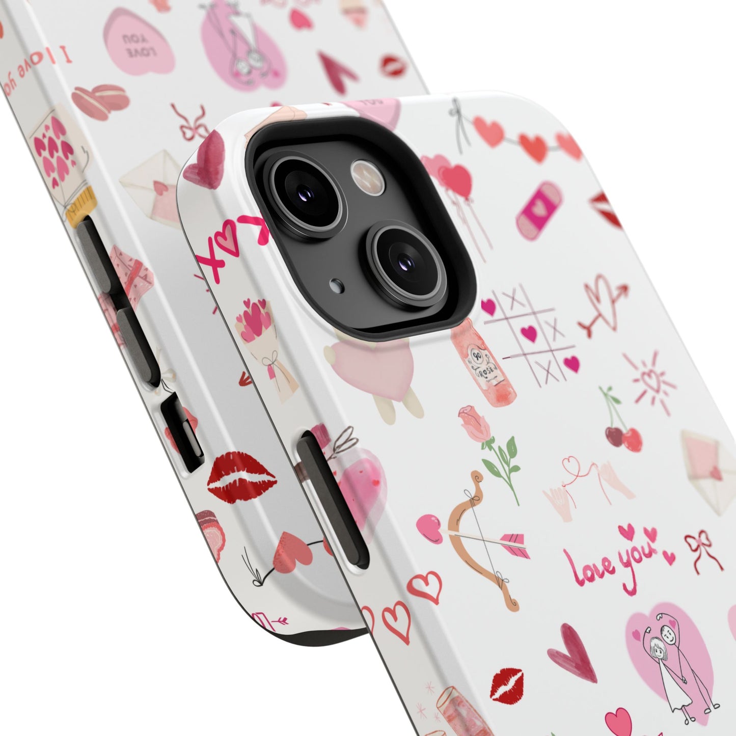 Valentine Doodle Impact-Resistant Phone Case — 'Love You' Pattern