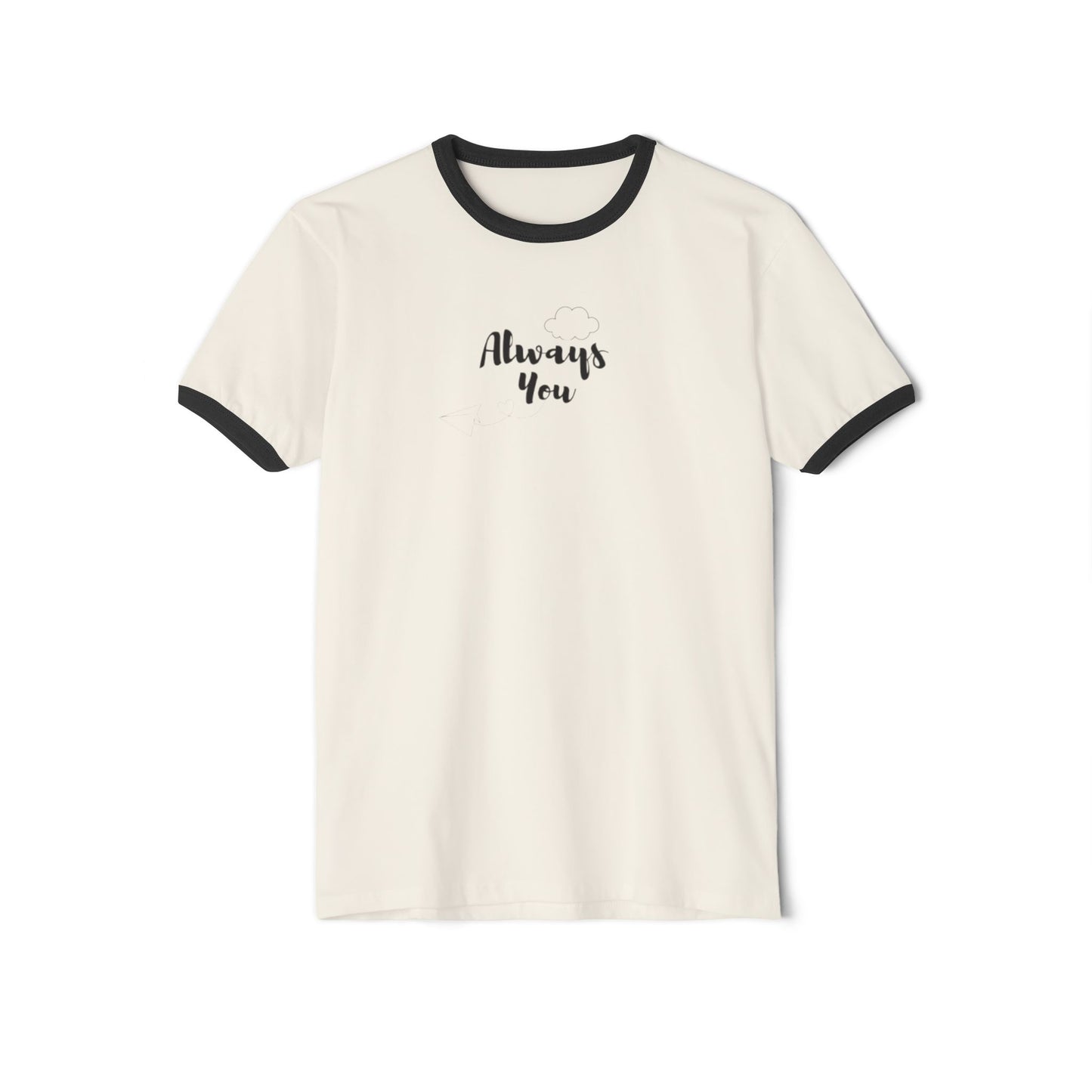 Always You Ringer T-Shirt — Retro Cream Tee with Navy Trim