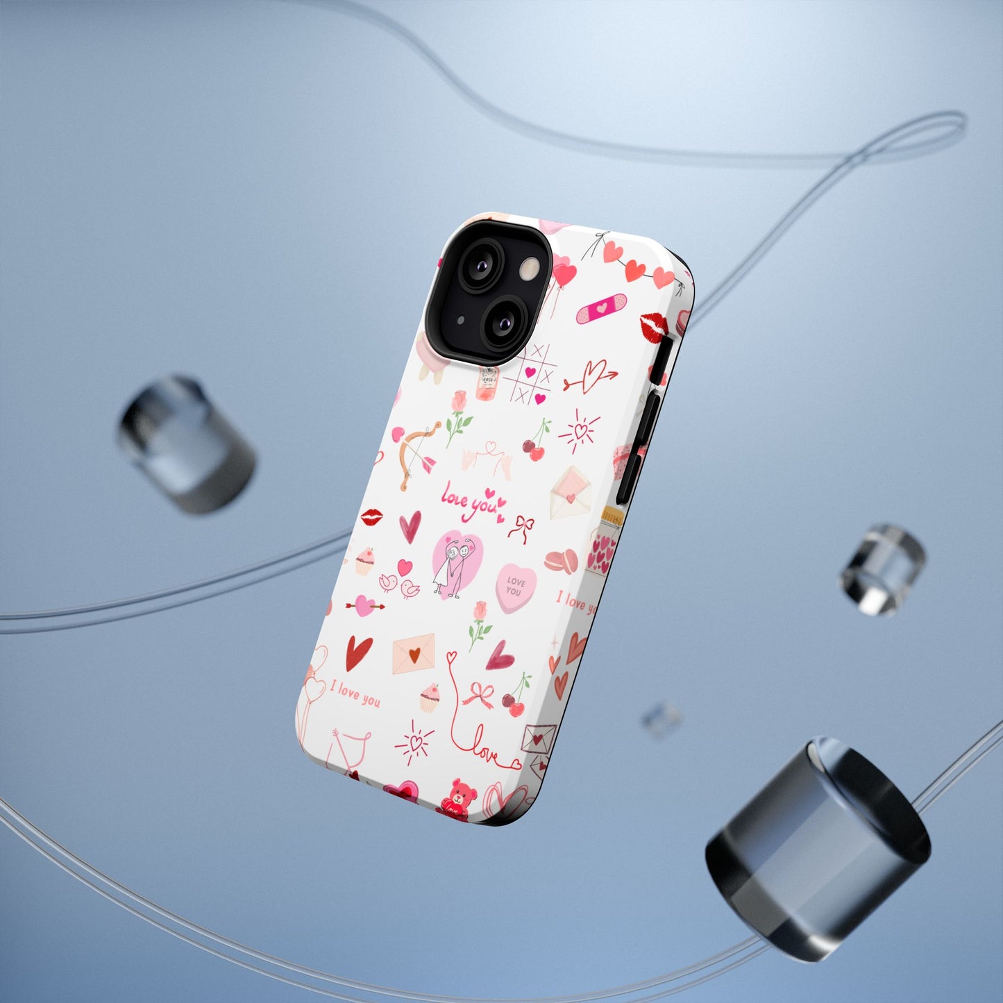 Valentine Doodle Impact-Resistant Phone Case — 'Love You' Pattern
