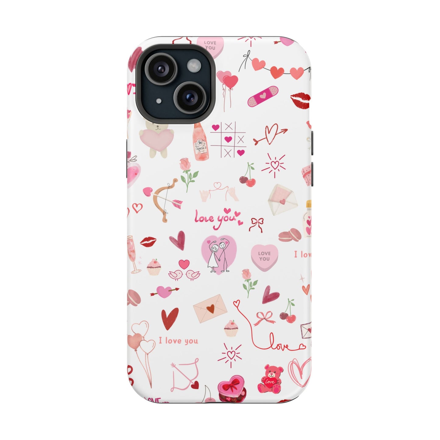 Valentine Doodle Impact-Resistant Phone Case — 'Love You' Pattern