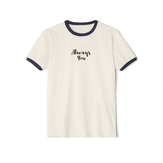 Always You Ringer T-Shirt — Retro Cream Tee with Navy Trim