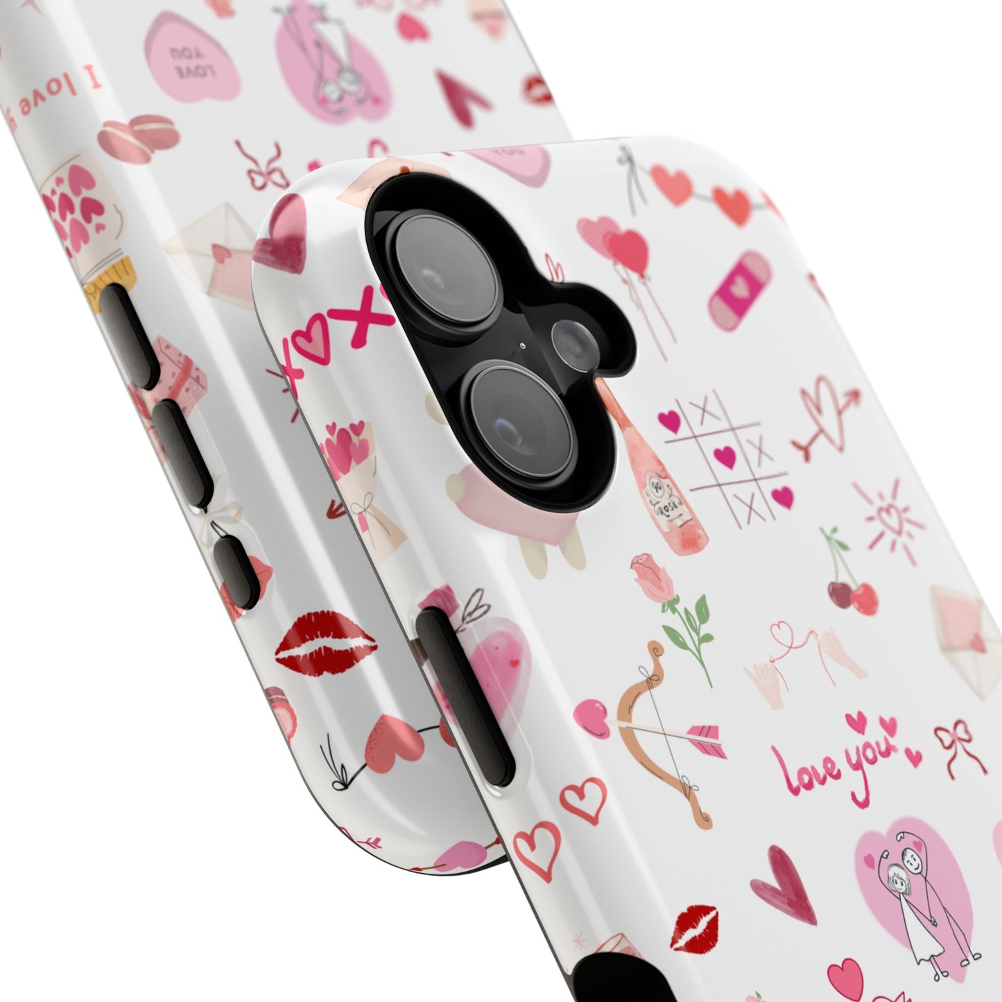 Valentine Doodle Impact-Resistant Phone Case — 'Love You' Pattern