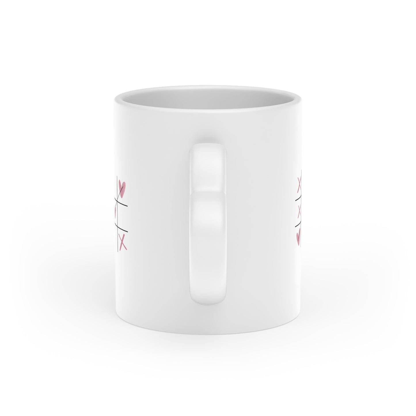 Tic-Tac-Toe Heart Mug — Cute Valentine’s Day Coffee Cup with Pink Heart Xs and Os