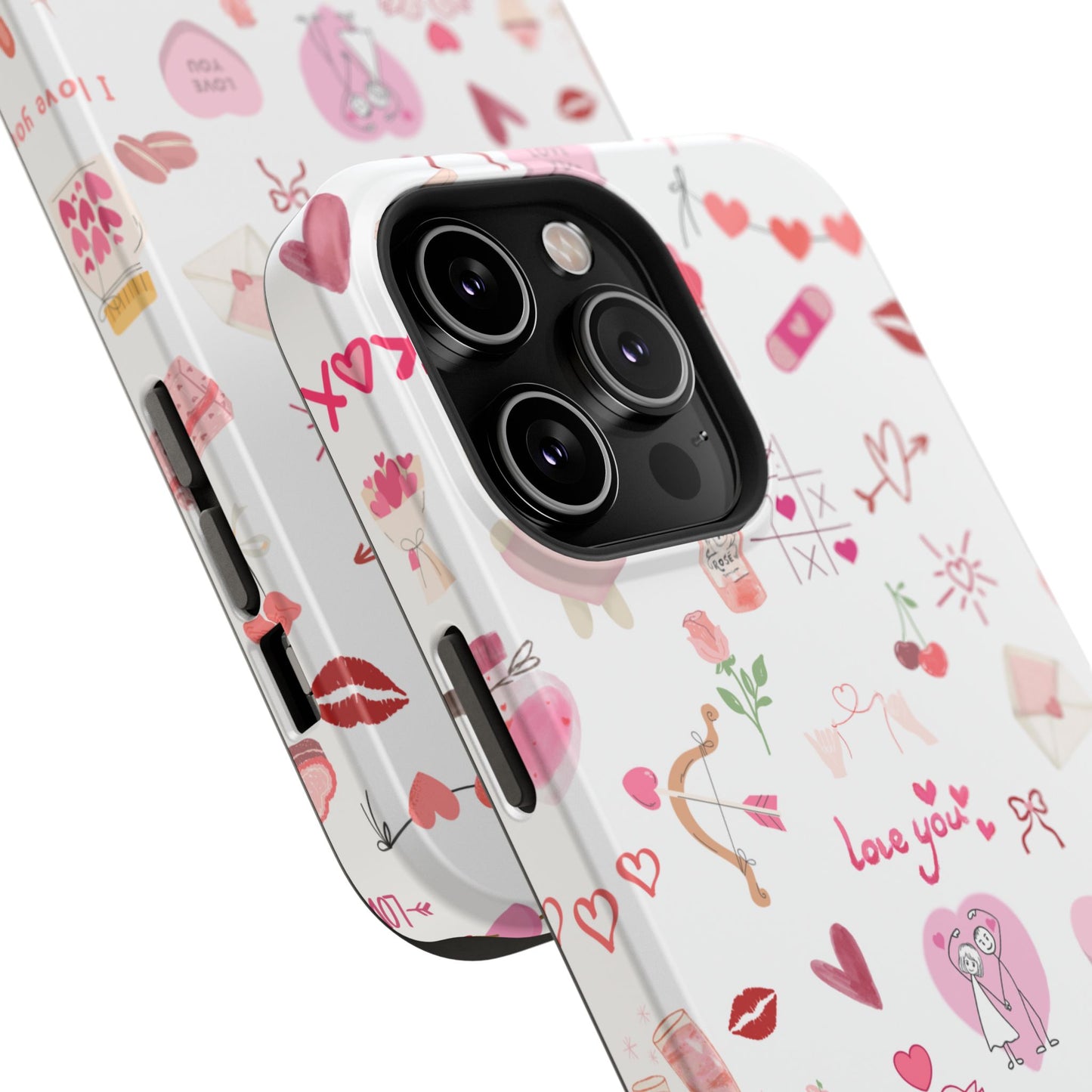 Valentine Doodle Impact-Resistant Phone Case — 'Love You' Pattern