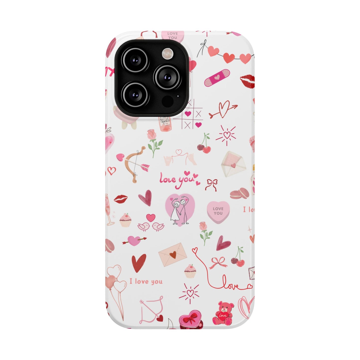 Valentine Doodle Impact-Resistant Phone Case — 'Love You' Pattern