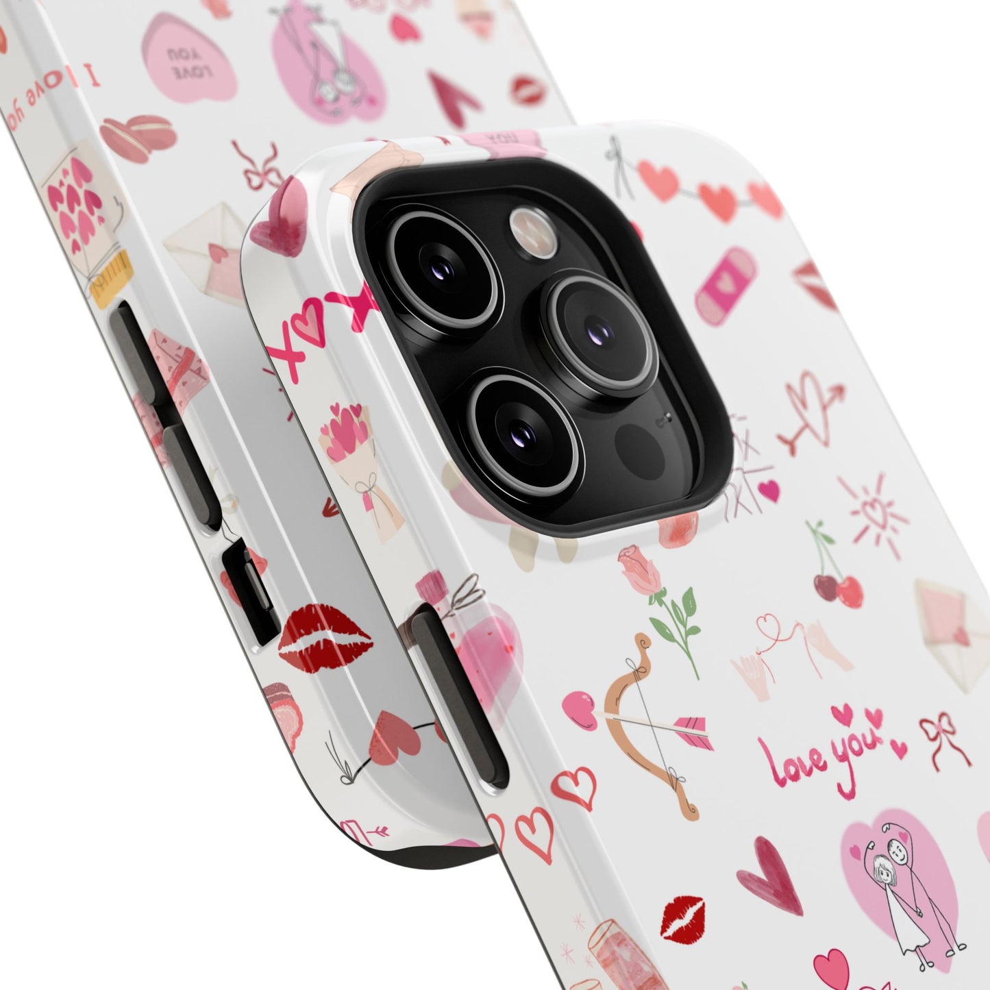 Valentine Doodle Impact-Resistant Phone Case — 'Love You' Pattern