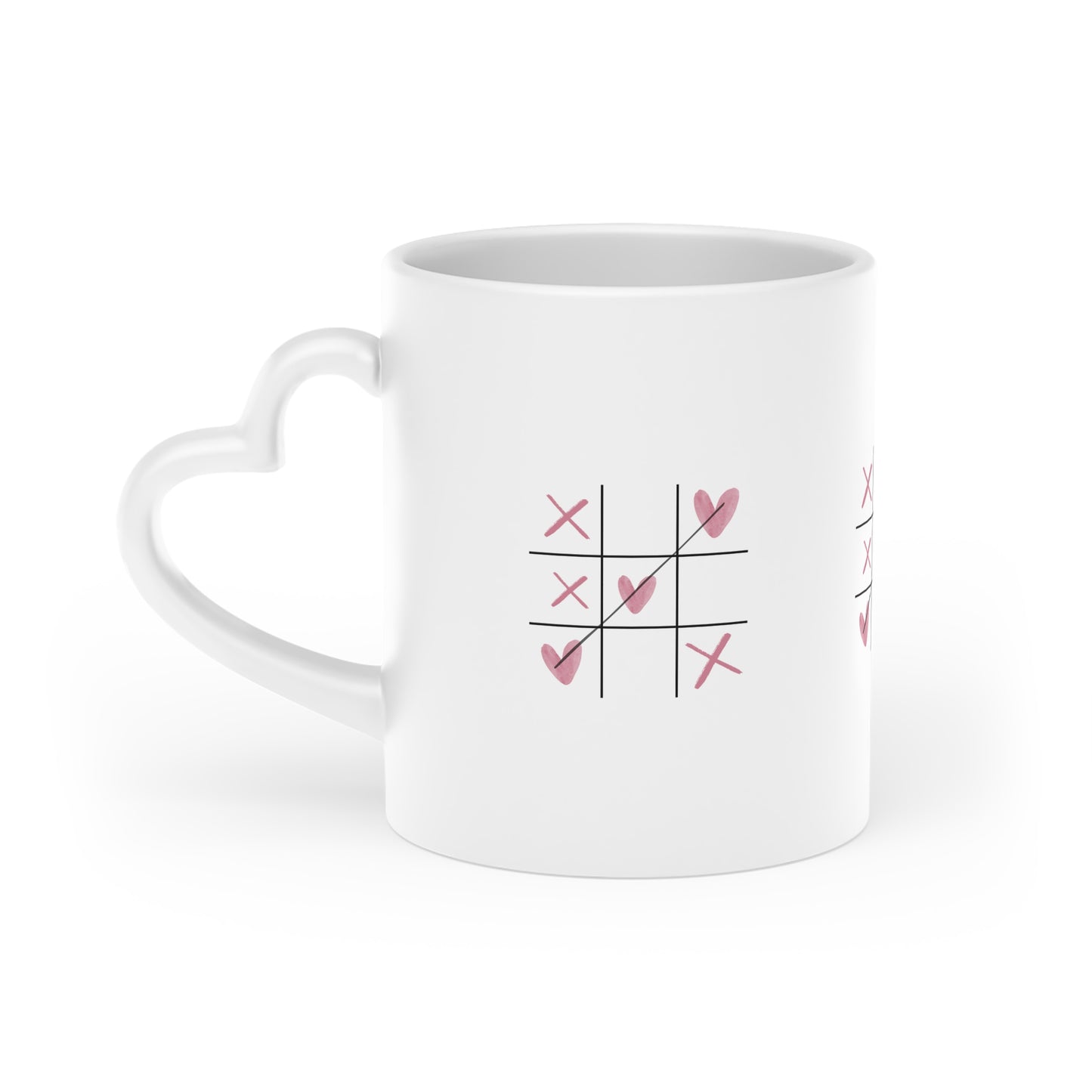 Tic-Tac-Toe Heart Mug — Cute Valentine’s Day Coffee Cup with Pink Heart Xs and Os