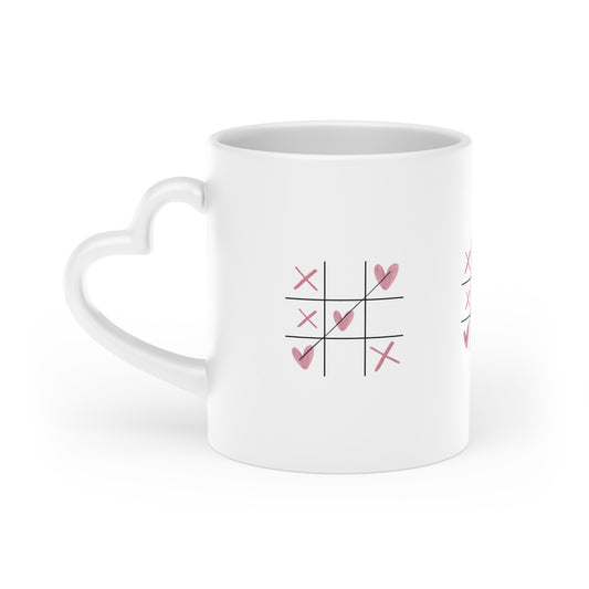 Tic-Tac-Toe Heart Mug — Cute Valentine’s Day Coffee Cup with Pink Heart Xs and Os
