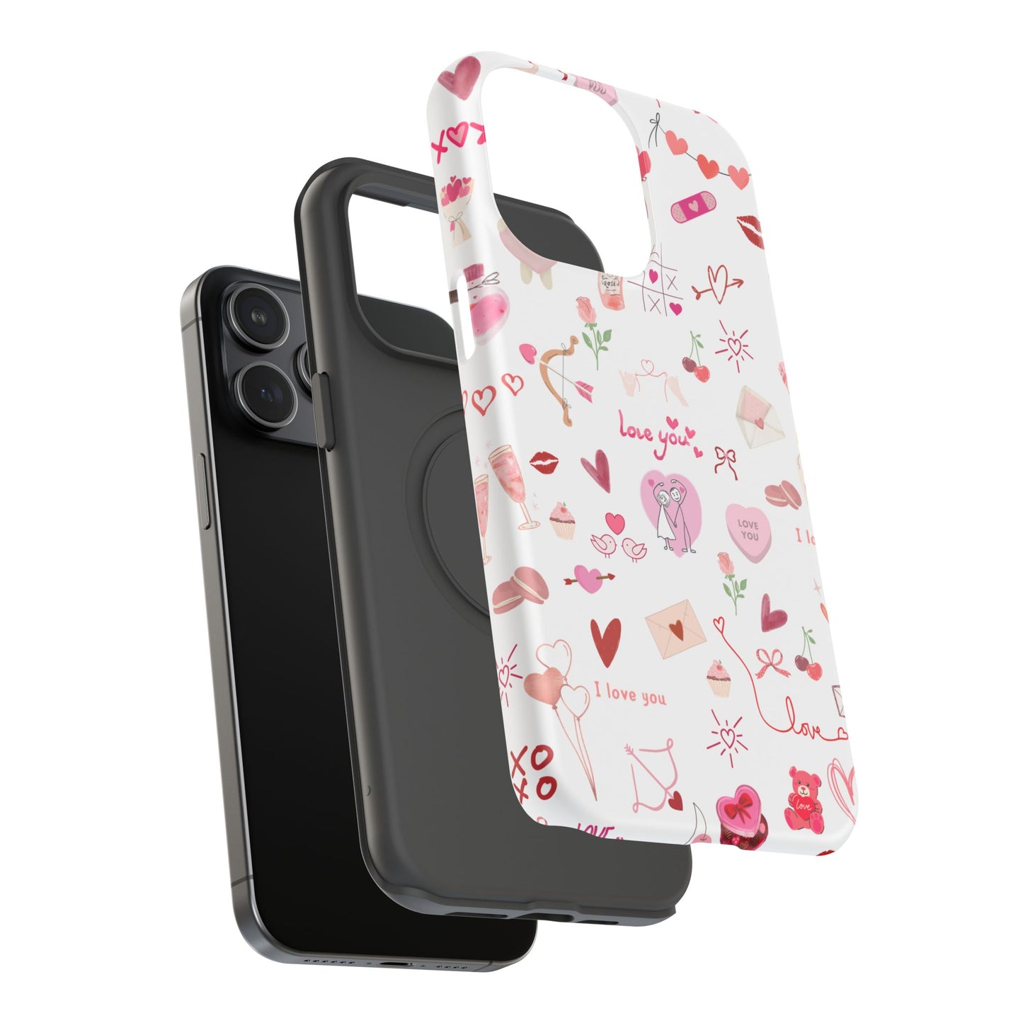 Valentine Doodle Impact-Resistant Phone Case — 'Love You' Pattern