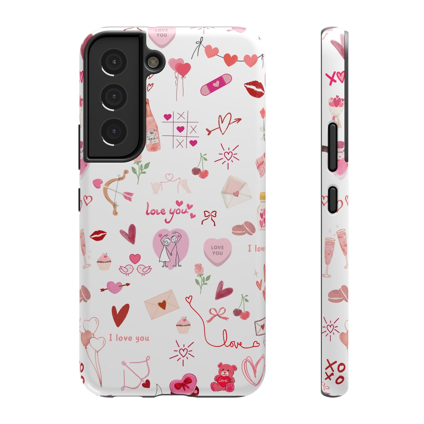 Valentine Doodle Impact-Resistant Phone Case — 'Love You' Pattern