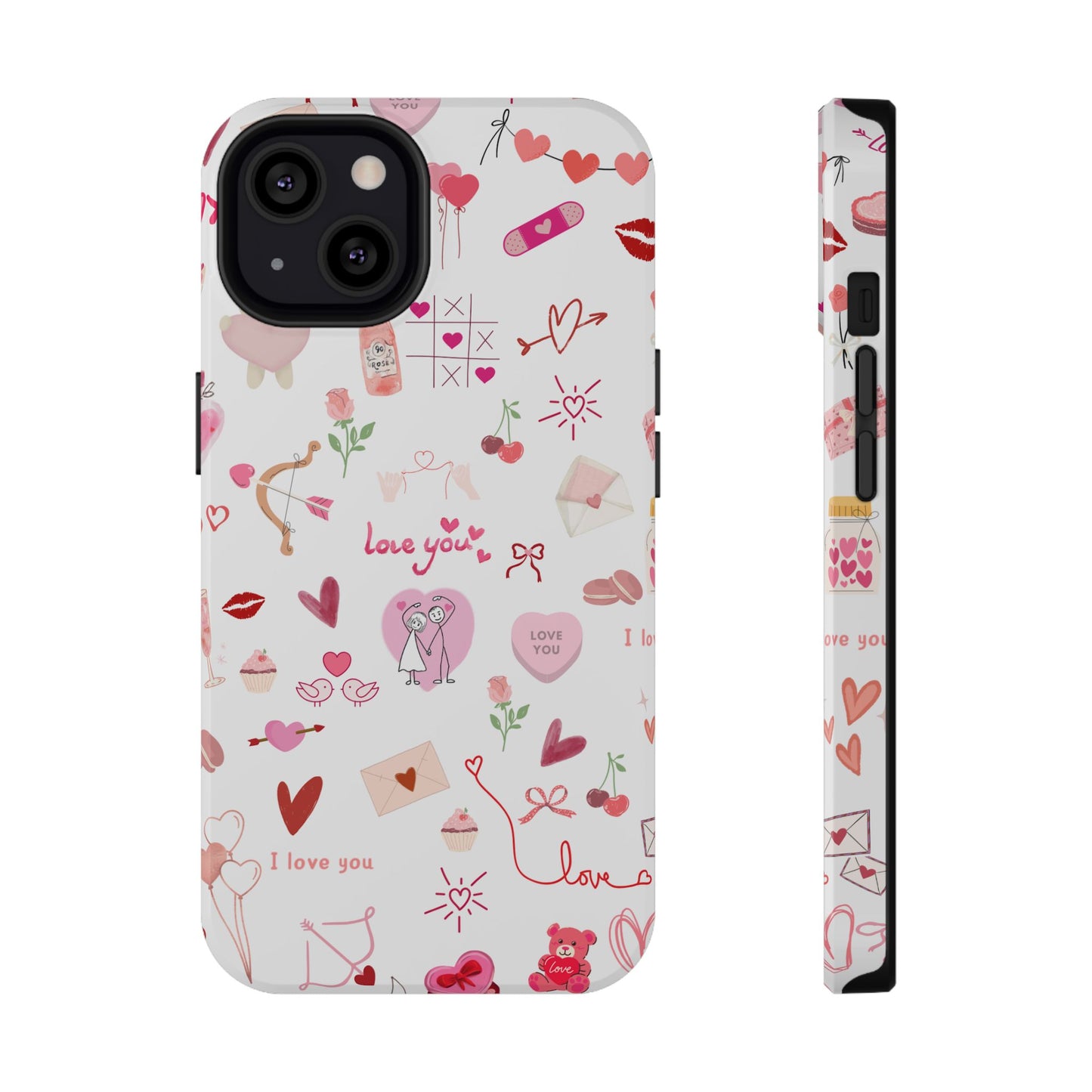 Valentine Doodle Impact-Resistant Phone Case — 'Love You' Pattern