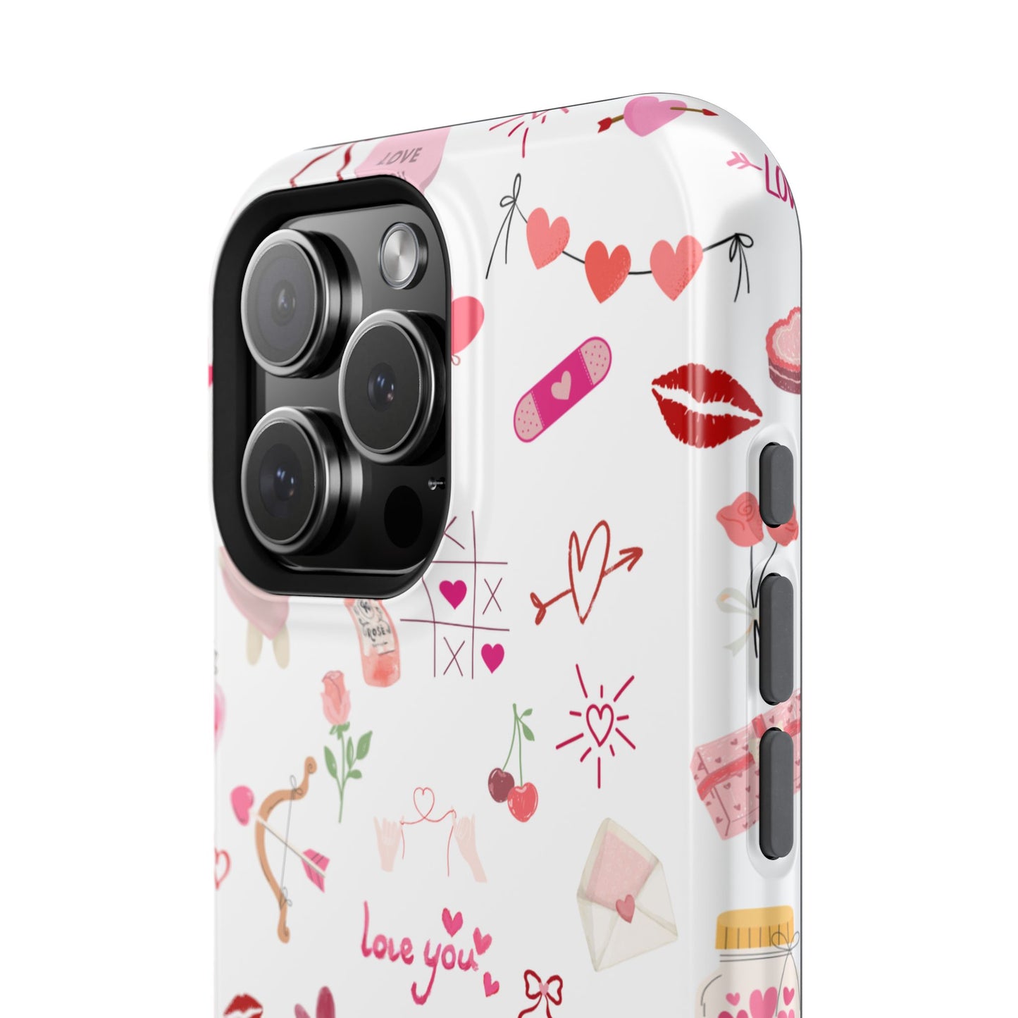 Valentine Doodle Impact-Resistant Phone Case — 'Love You' Pattern
