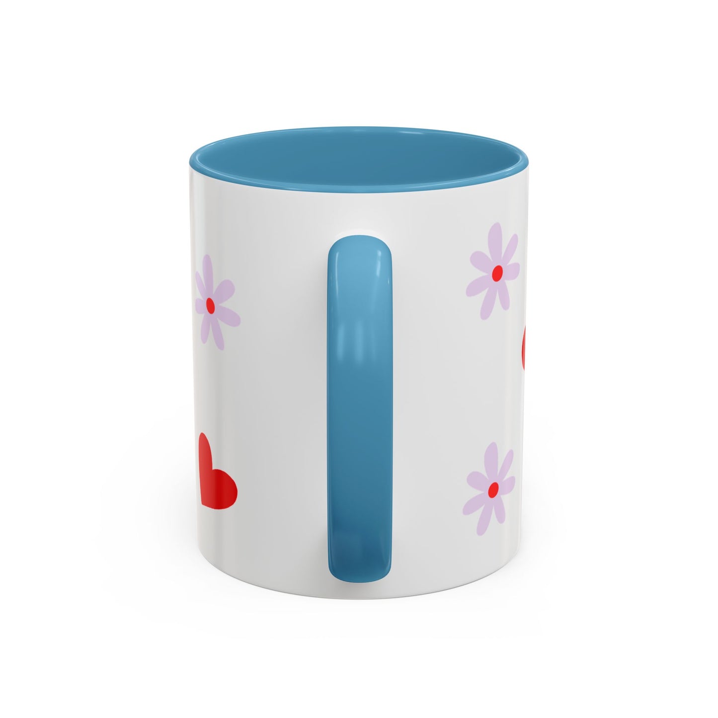 Heart & Daisy Accent Coffee Mug — Cute Red Hearts and Purple Flowers Ceramic Mug