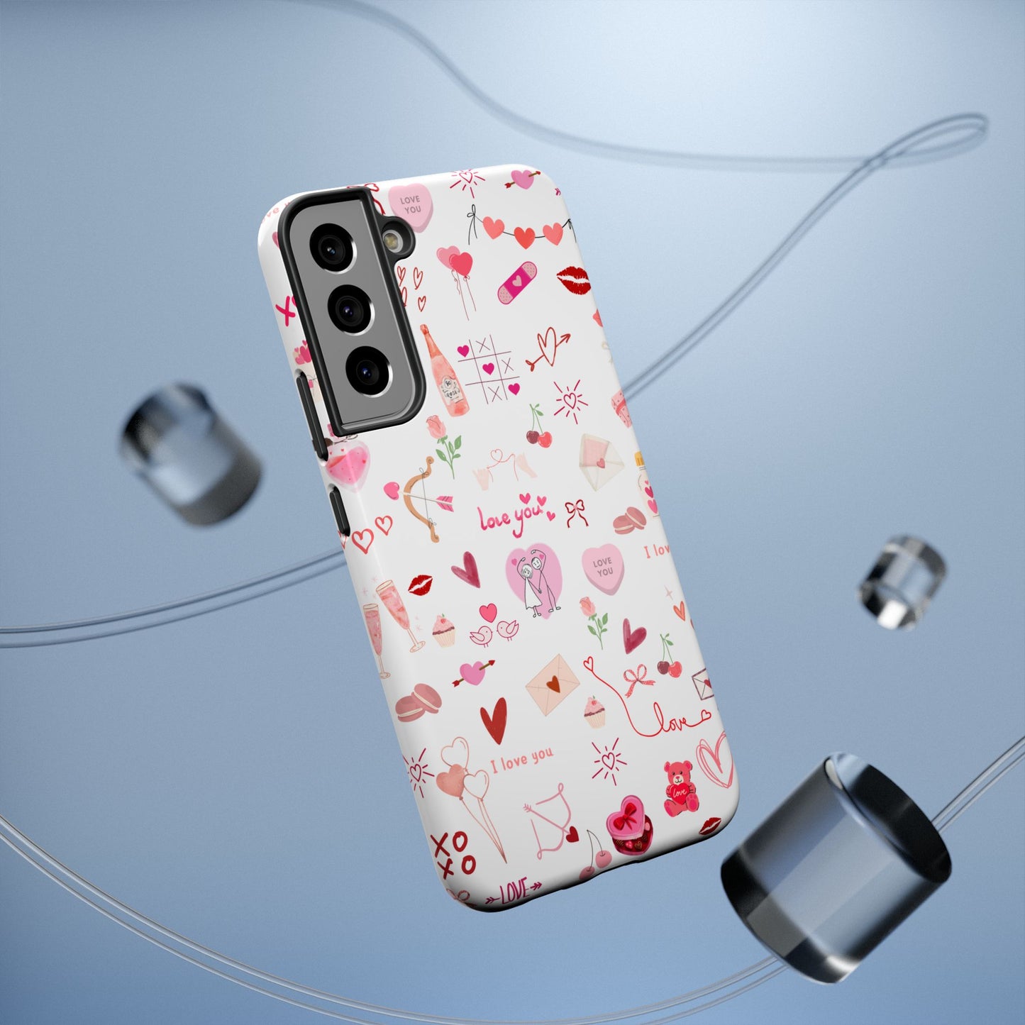 Valentine Doodle Impact-Resistant Phone Case — 'Love You' Pattern