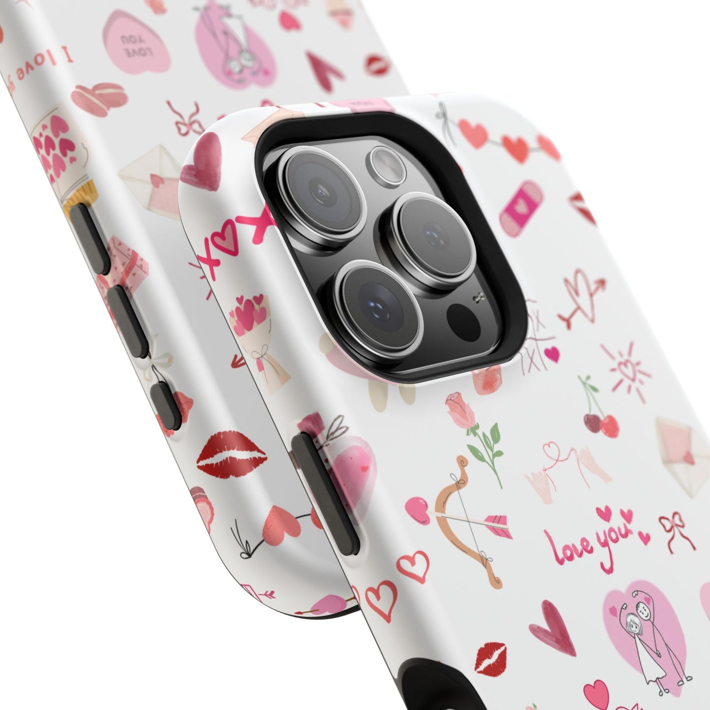 Valentine Doodle Impact-Resistant Phone Case — 'Love You' Pattern