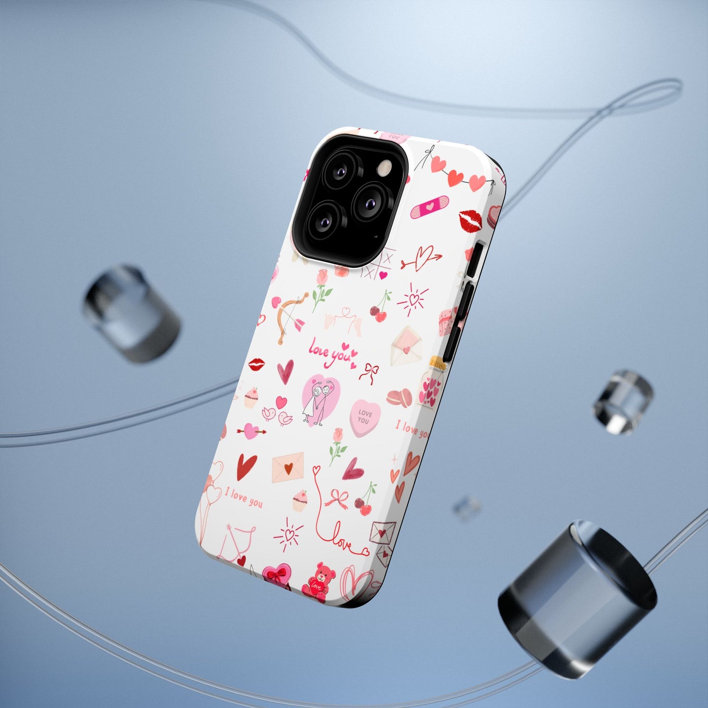 Valentine Doodle Impact-Resistant Phone Case — 'Love You' Pattern