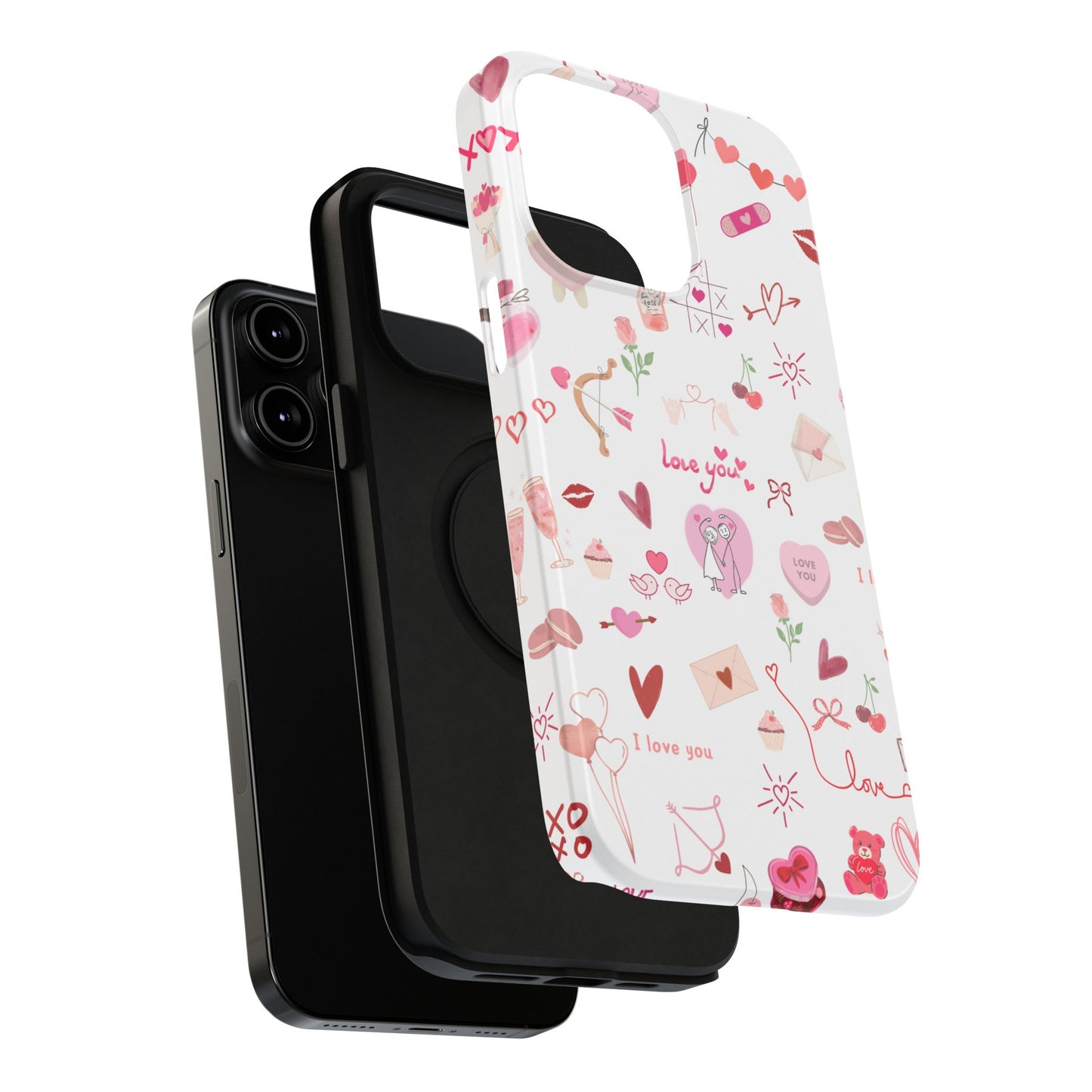 Valentine Doodle Impact-Resistant Phone Case — 'Love You' Pattern
