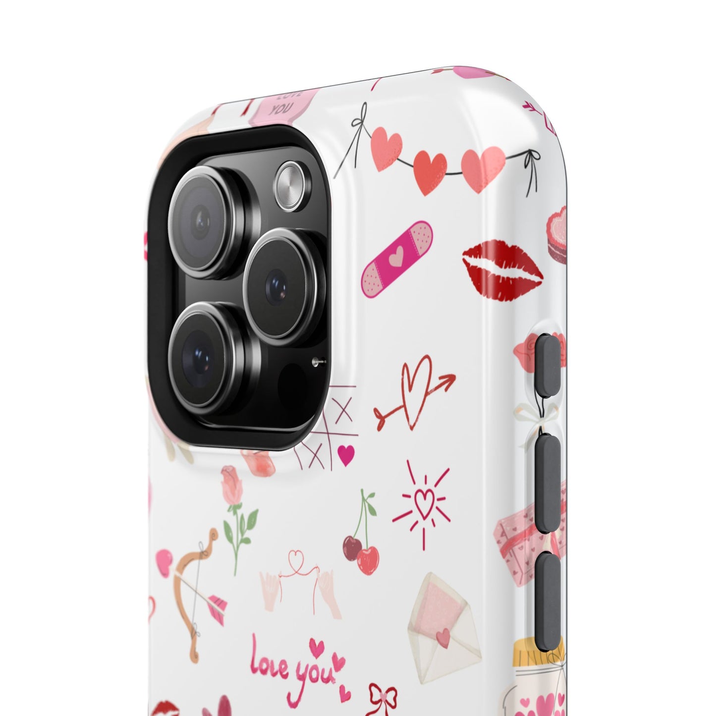 Valentine Doodle Impact-Resistant Phone Case — 'Love You' Pattern