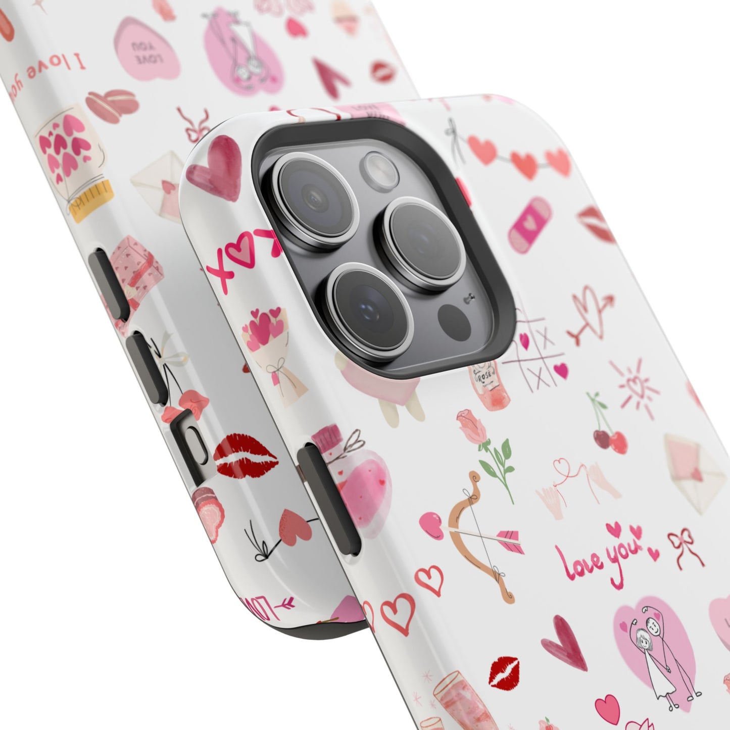 Valentine Doodle Impact-Resistant Phone Case — 'Love You' Pattern