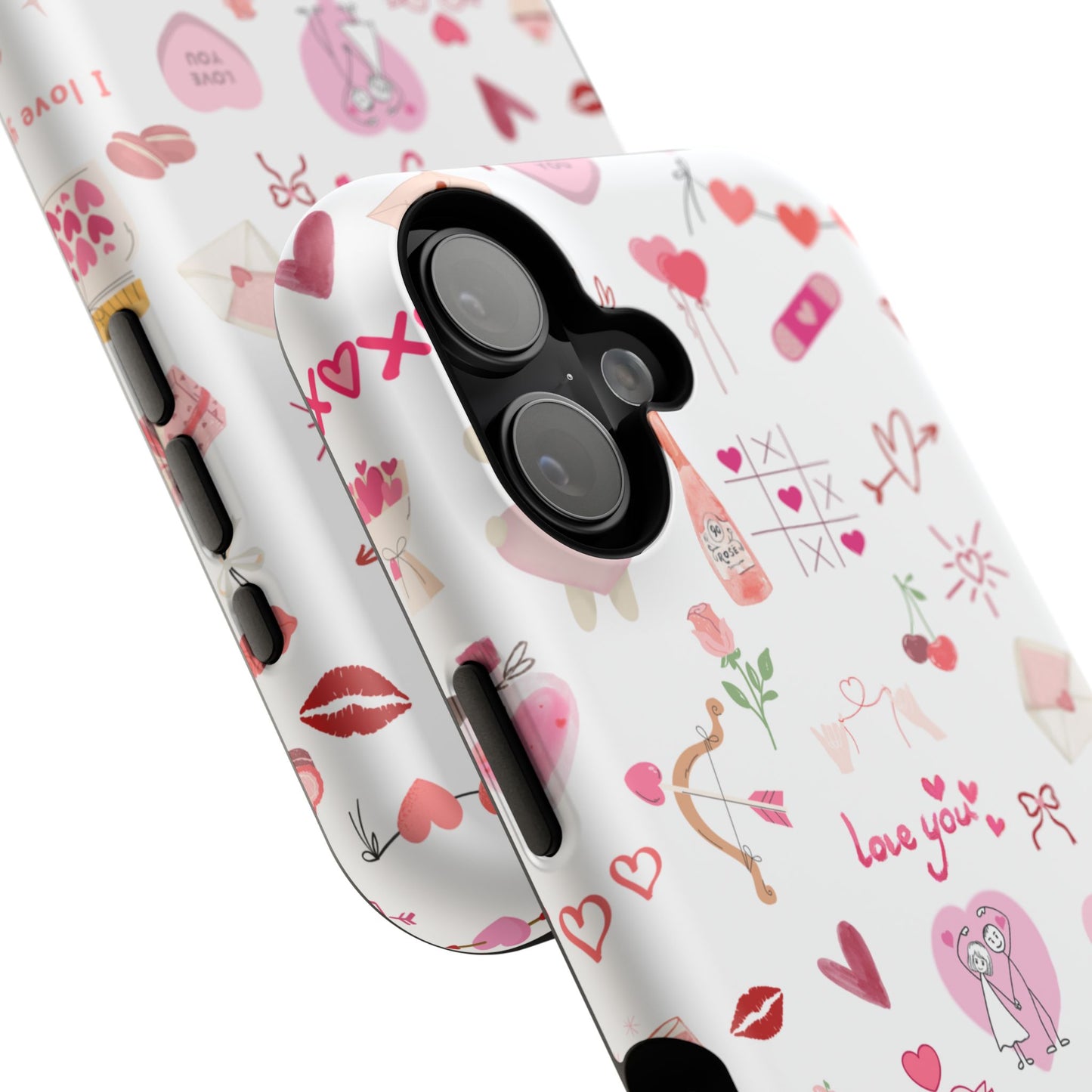 Valentine Doodle Impact-Resistant Phone Case — 'Love You' Pattern