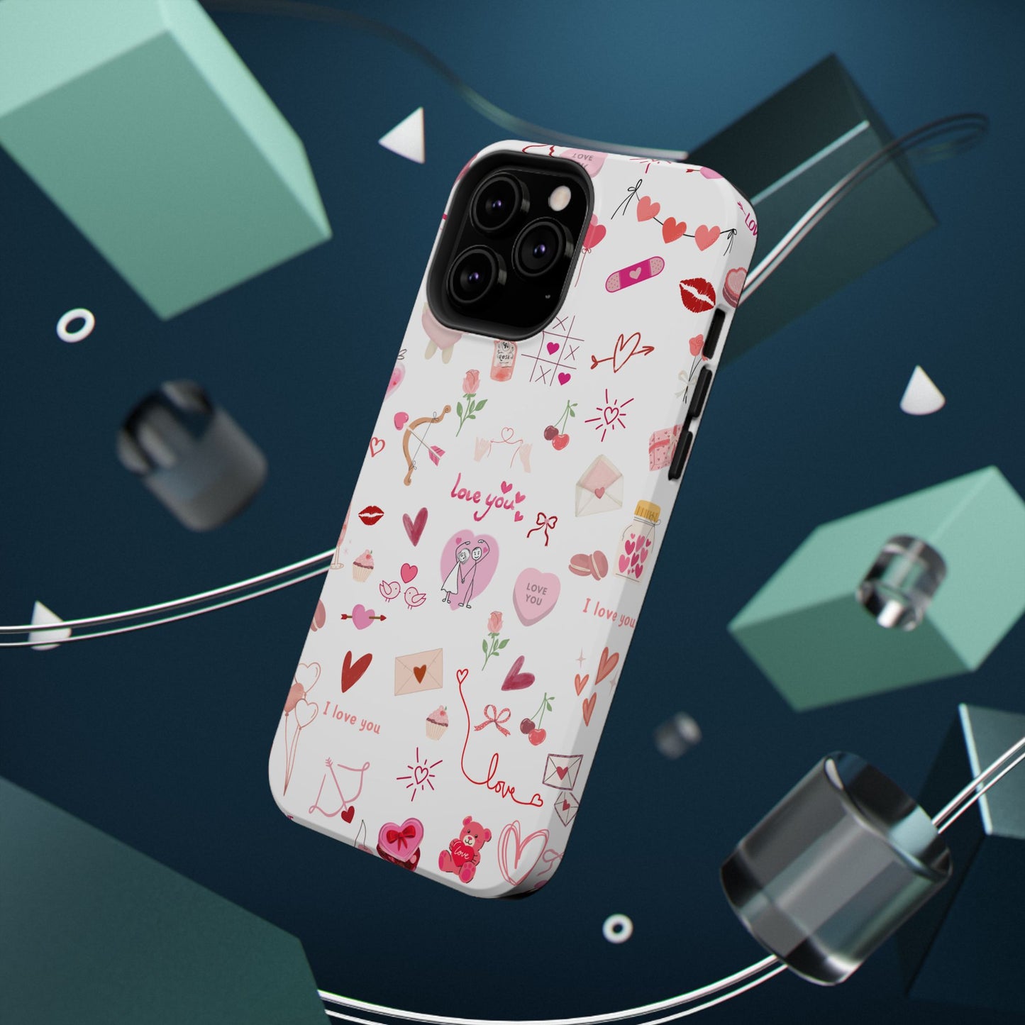 Valentine Doodle Impact-Resistant Phone Case — 'Love You' Pattern