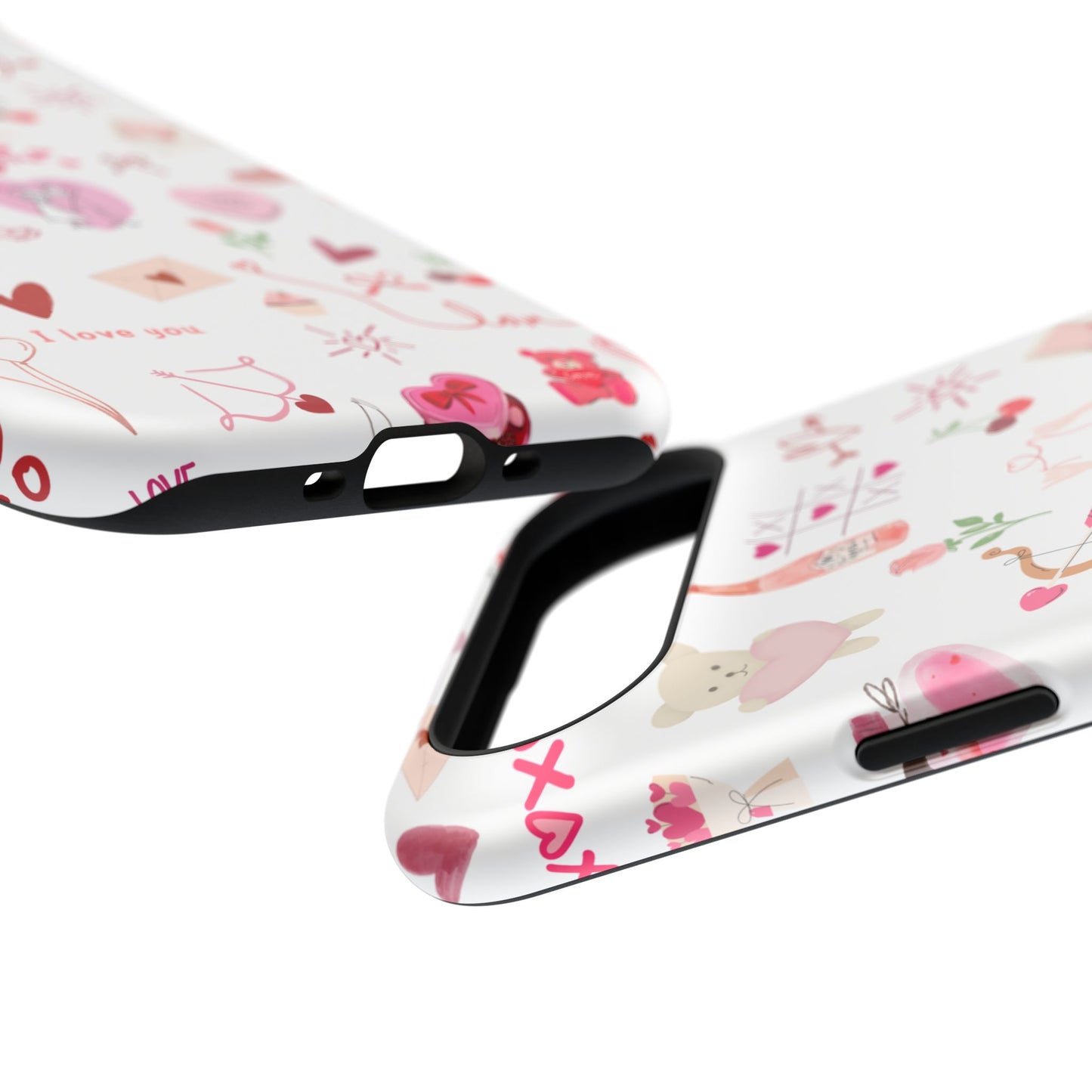 Valentine Doodle Impact-Resistant Phone Case — 'Love You' Pattern