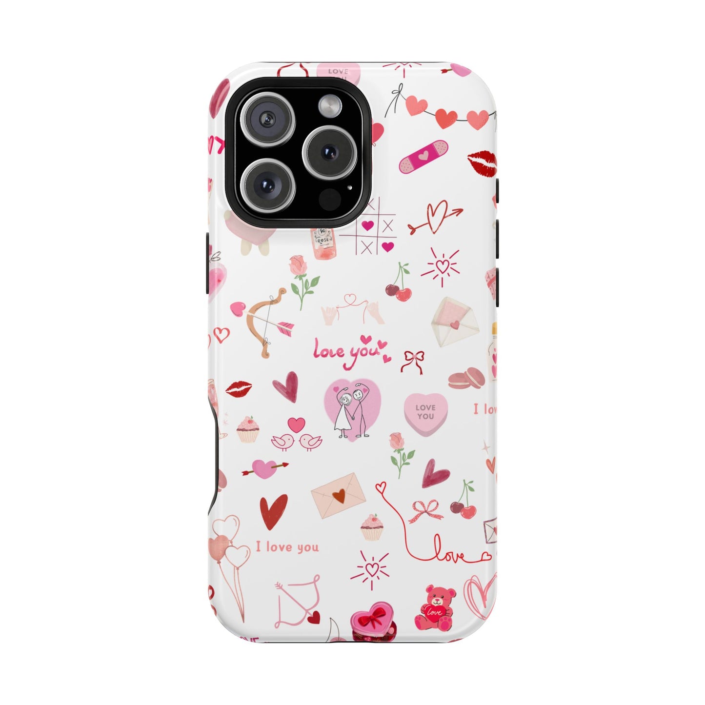 Valentine Doodle Impact-Resistant Phone Case — 'Love You' Pattern
