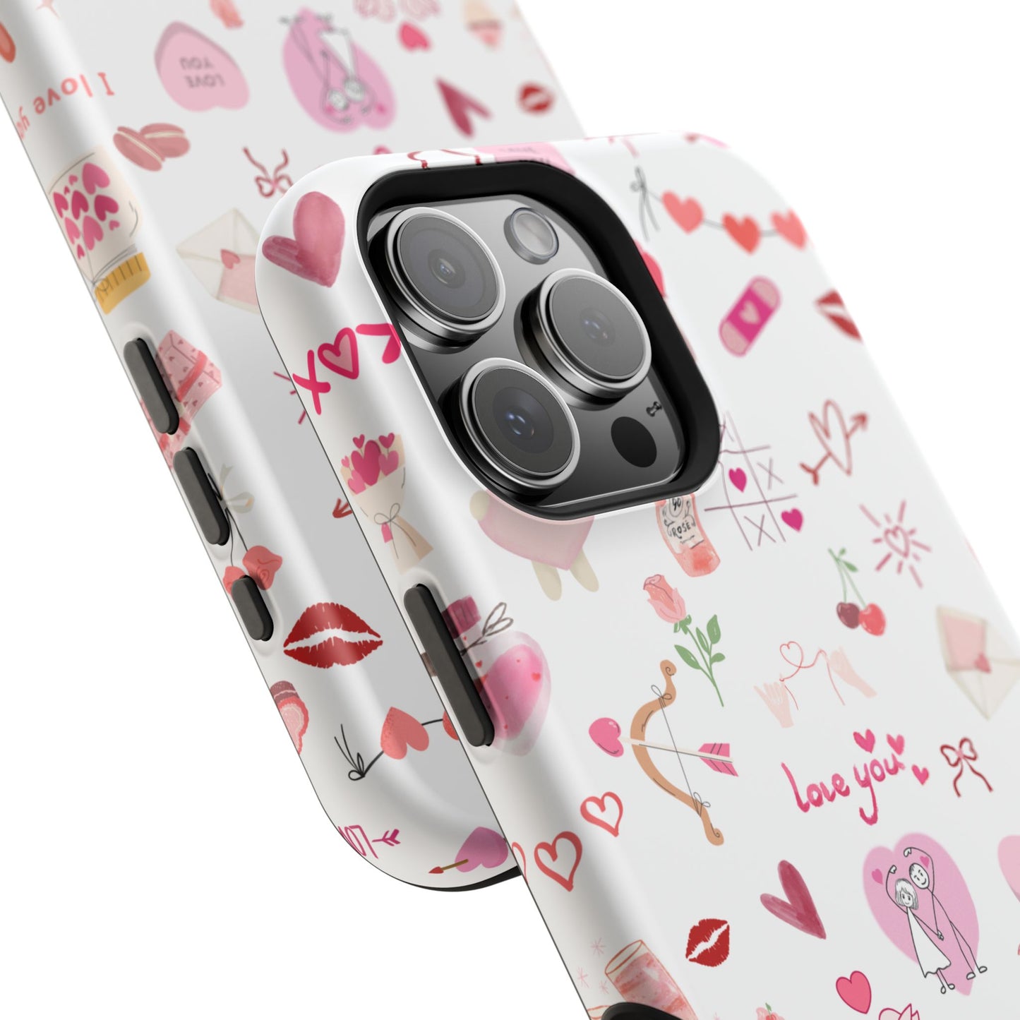 Valentine Doodle Impact-Resistant Phone Case — 'Love You' Pattern