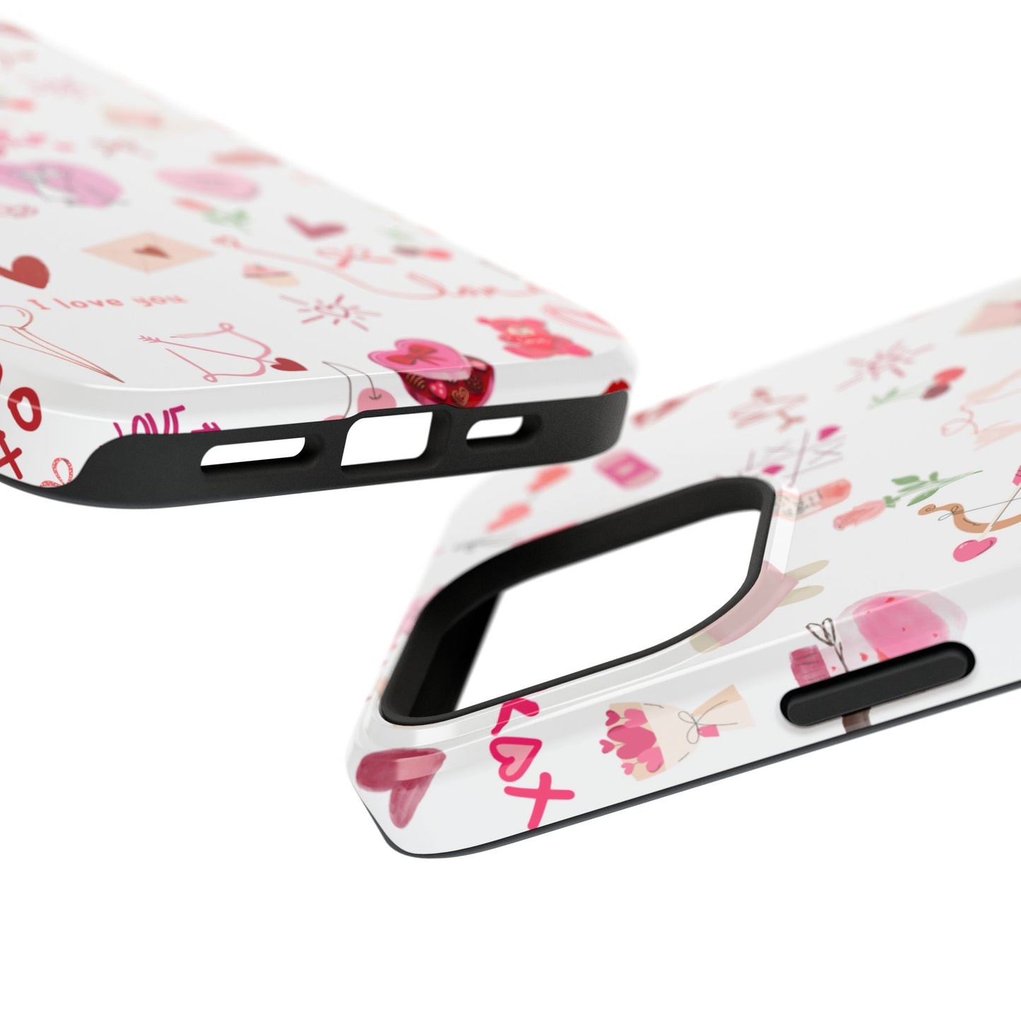 Valentine Doodle Impact-Resistant Phone Case — 'Love You' Pattern