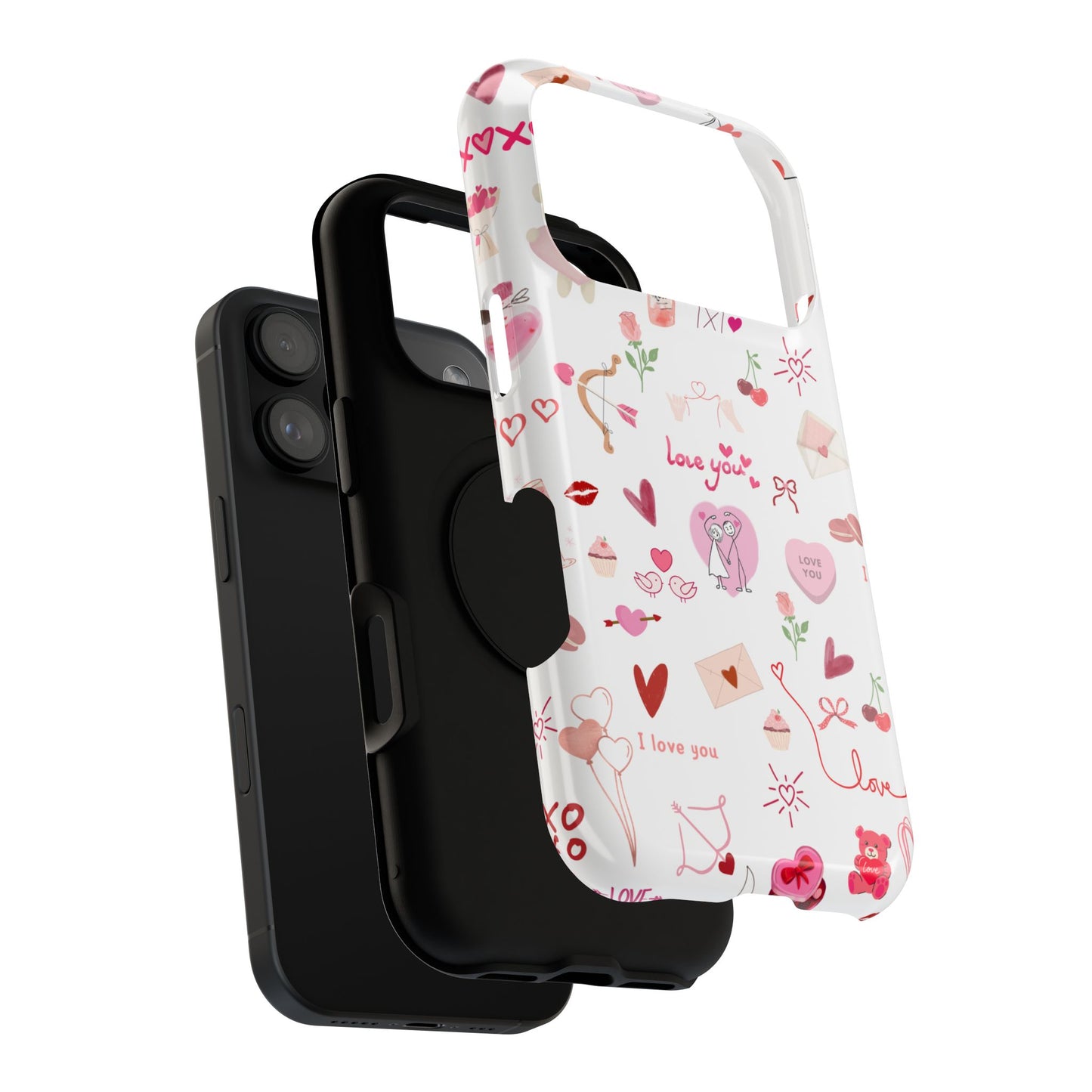 Valentine Doodle Impact-Resistant Phone Case — 'Love You' Pattern