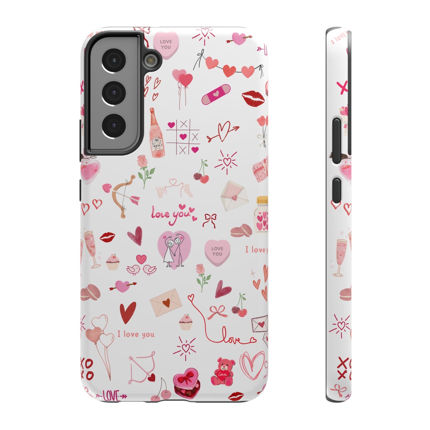 Valentine Doodle Impact-Resistant Phone Case — 'Love You' Pattern