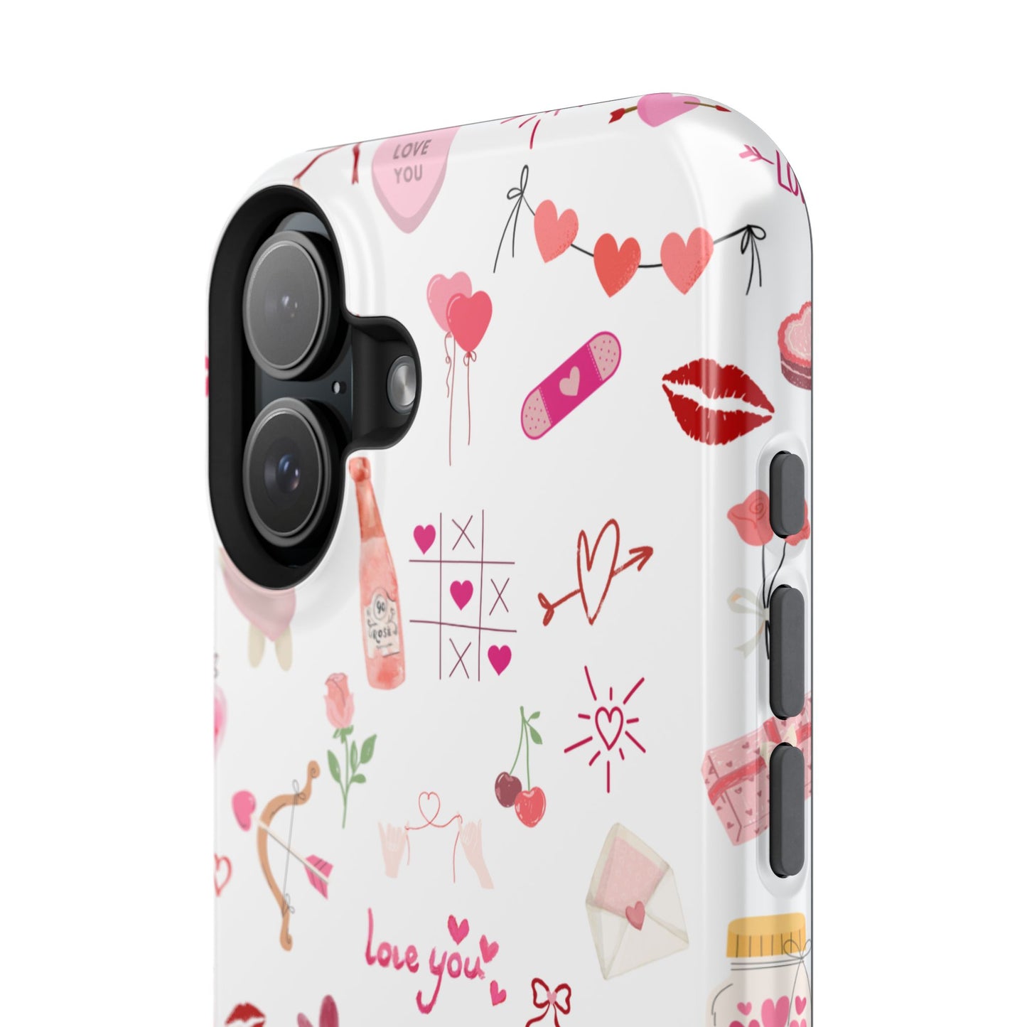 Valentine Doodle Impact-Resistant Phone Case — 'Love You' Pattern