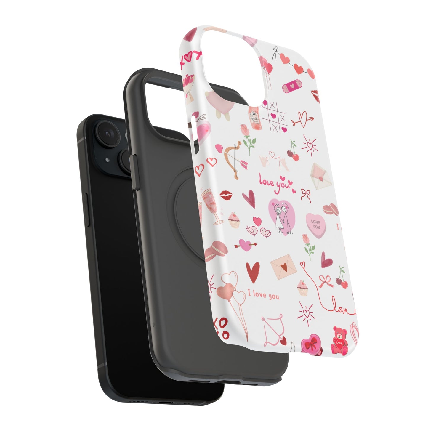 Valentine Doodle Impact-Resistant Phone Case — 'Love You' Pattern