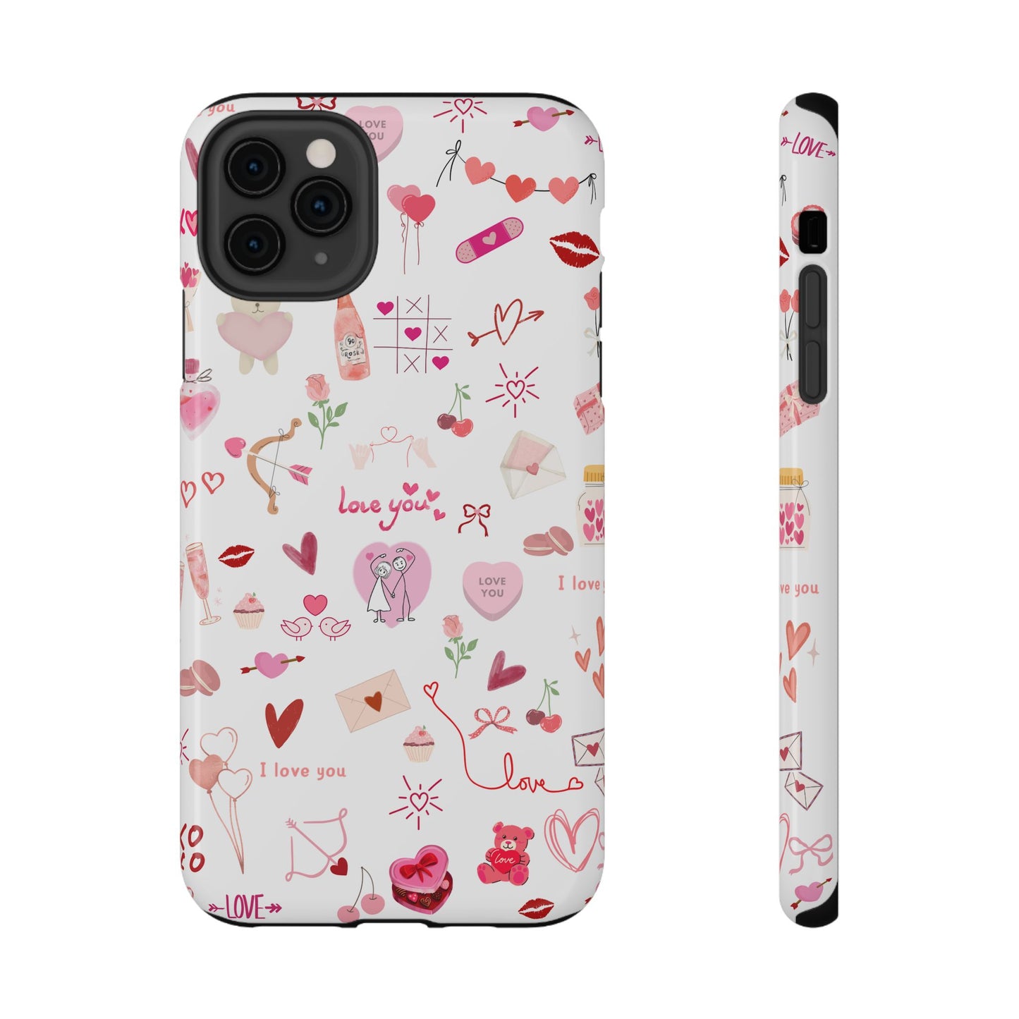 Valentine Doodle Impact-Resistant Phone Case — 'Love You' Pattern