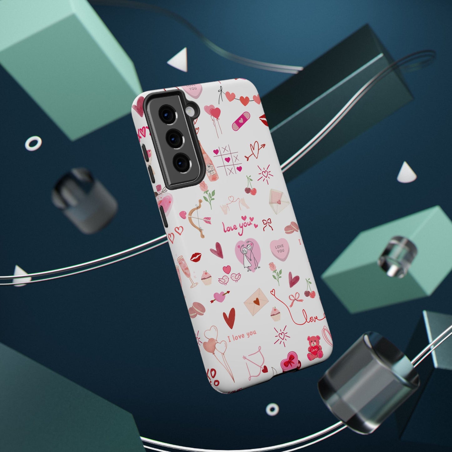 Valentine Doodle Impact-Resistant Phone Case — 'Love You' Pattern