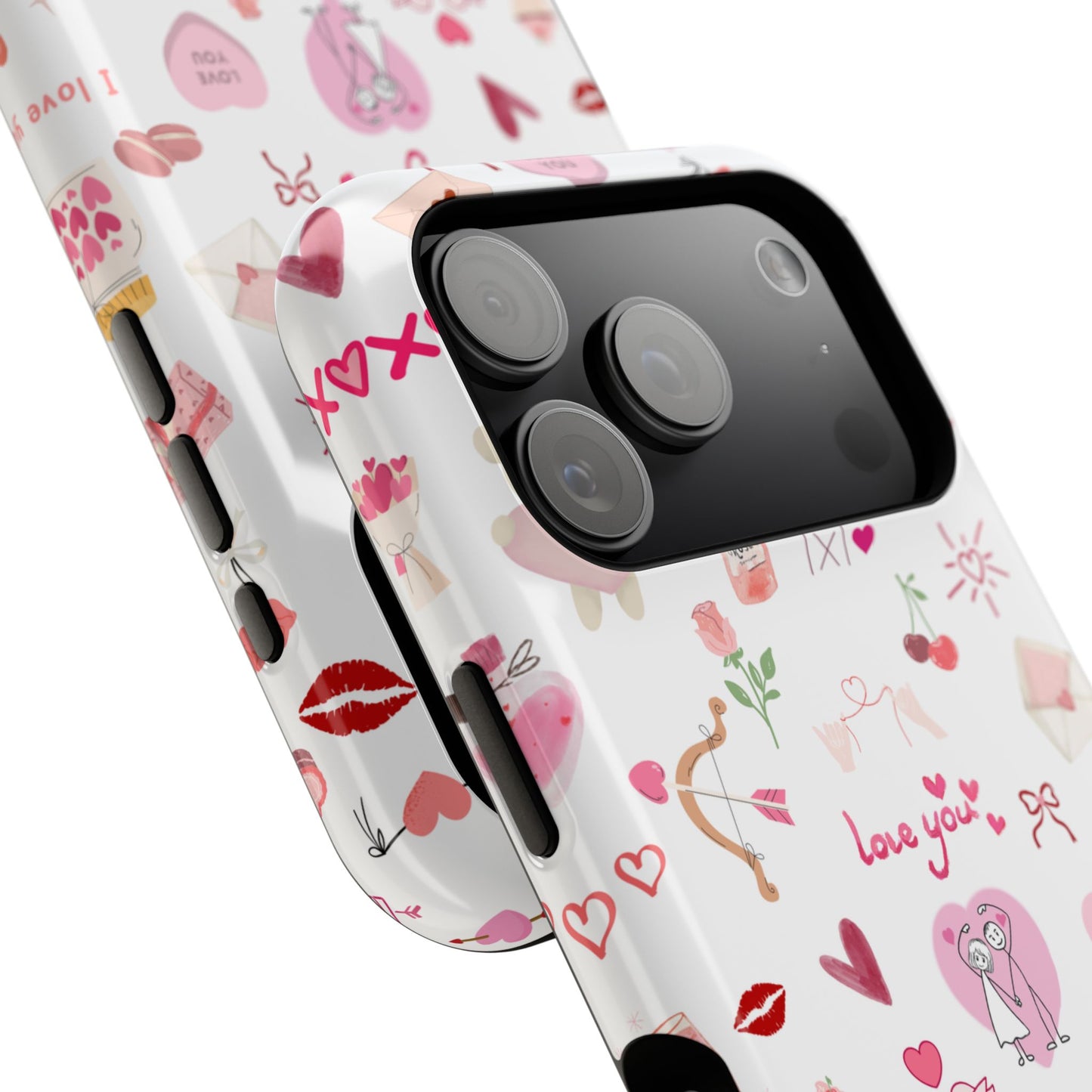 Valentine Doodle Impact-Resistant Phone Case — 'Love You' Pattern