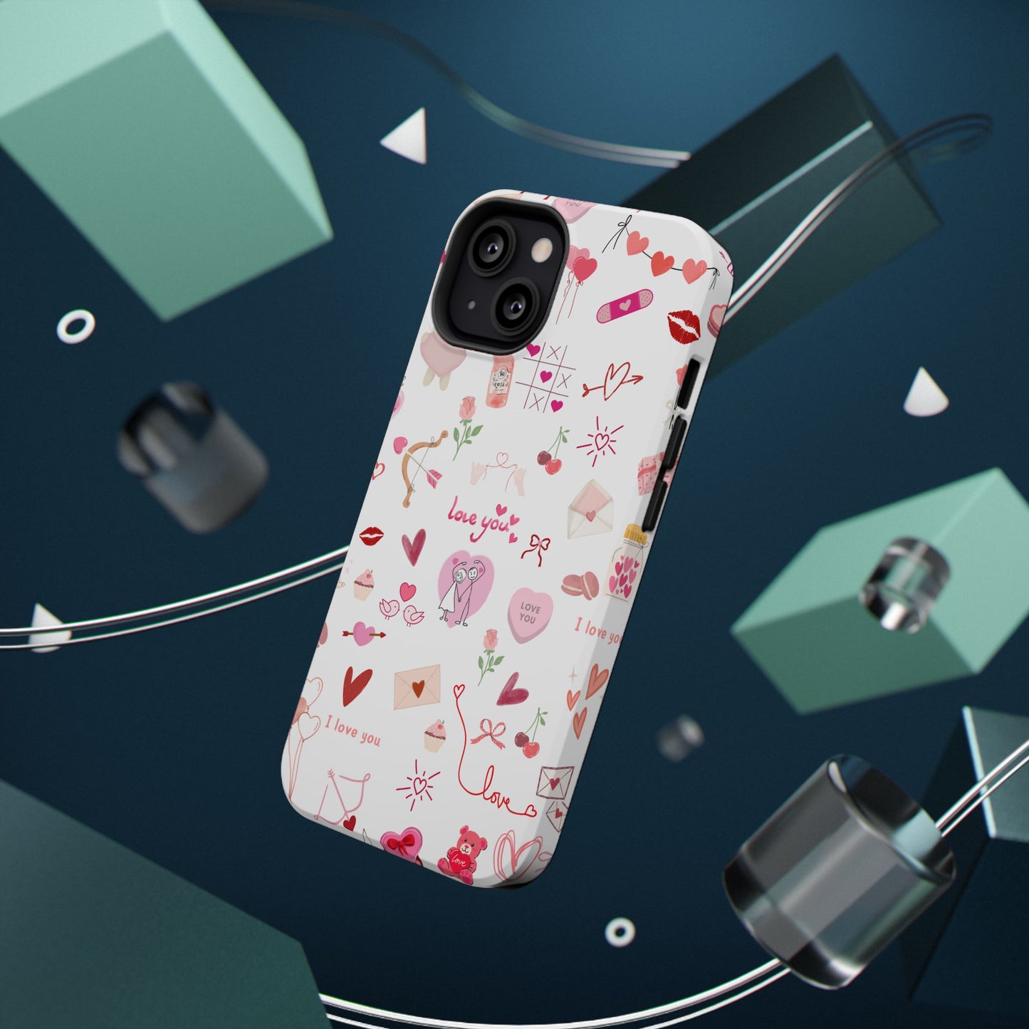 Valentine Doodle Impact-Resistant Phone Case — 'Love You' Pattern
