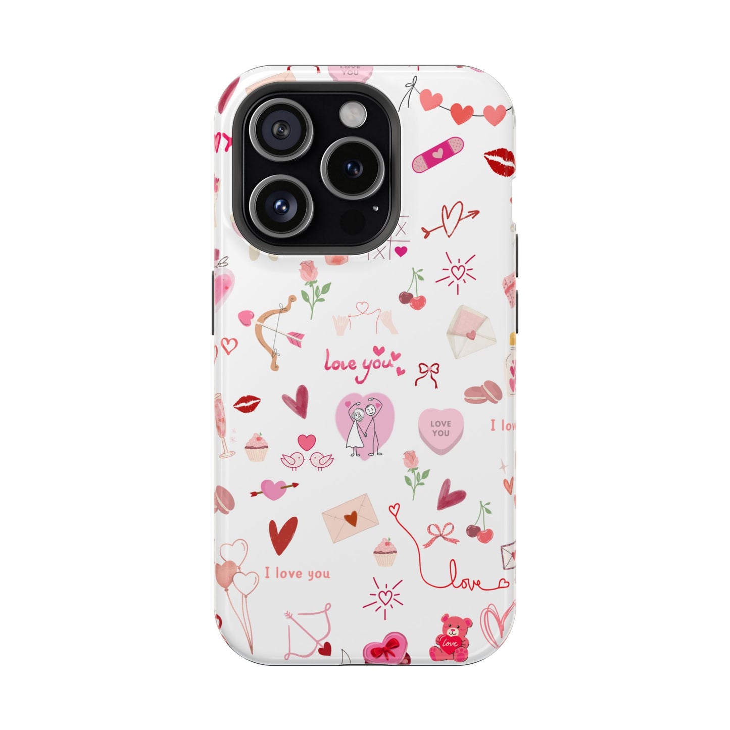 Valentine Doodle Impact-Resistant Phone Case — 'Love You' Pattern