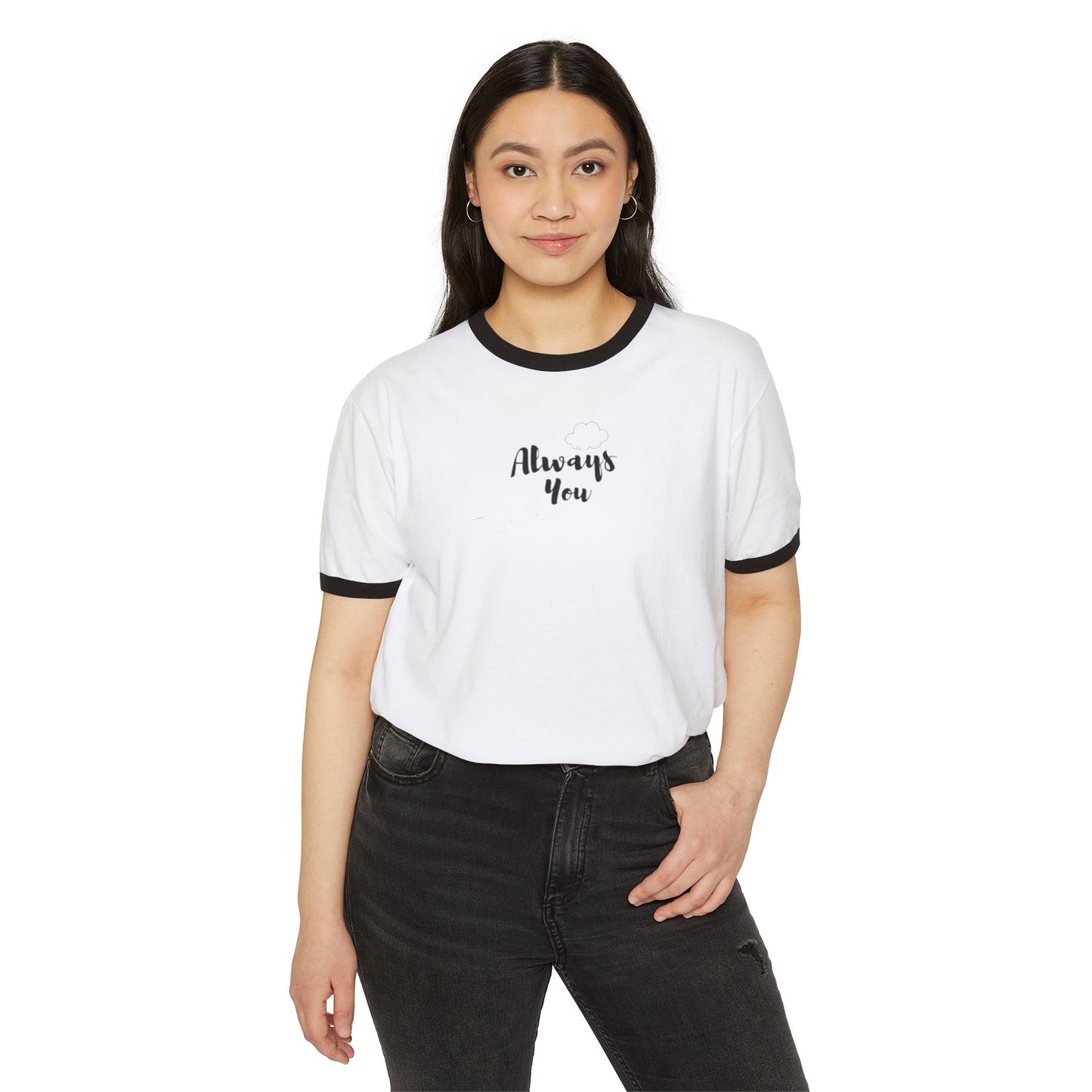 Always You Ringer T-Shirt — Retro Cream Tee with Navy Trim