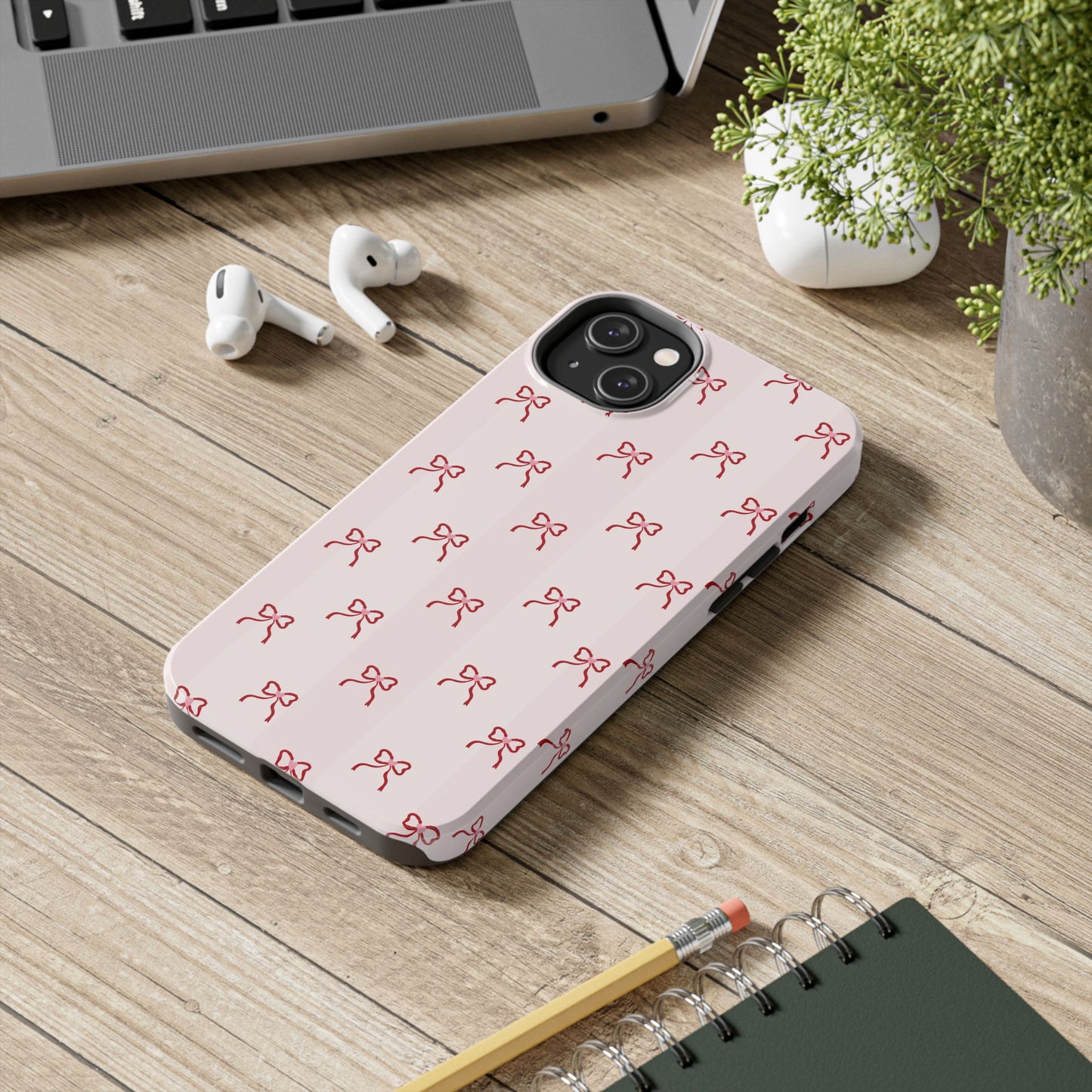 Tough Phone Case — Pink Bow Pattern Protective iPhone Case