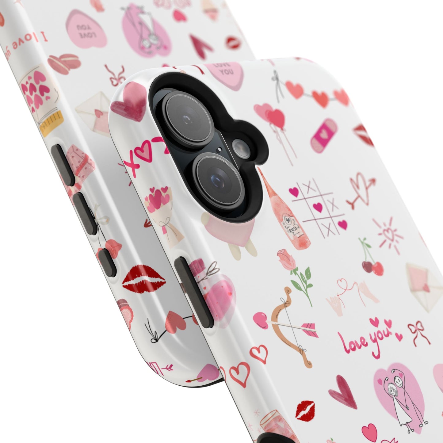 Valentine Doodle Impact-Resistant Phone Case — 'Love You' Pattern