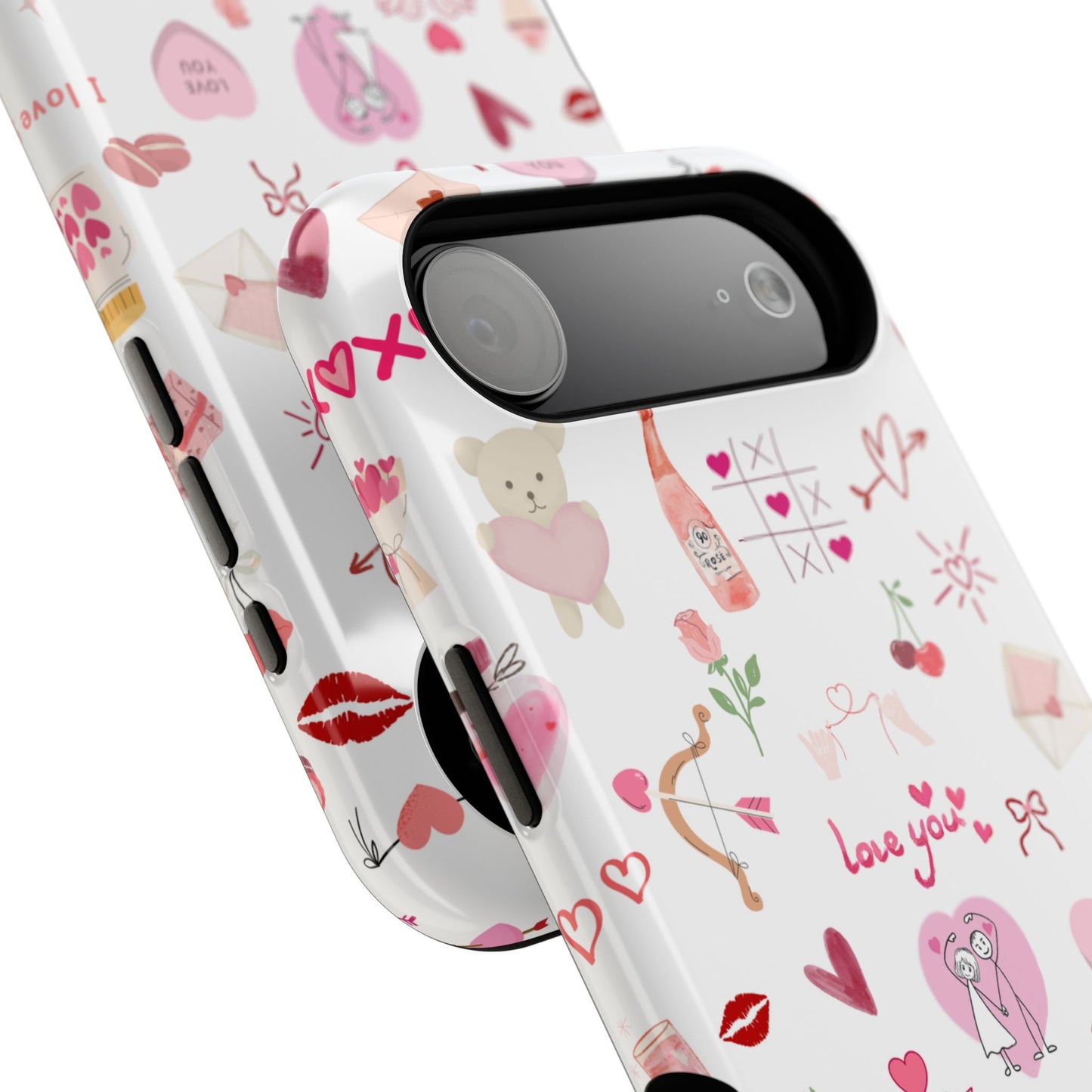 Valentine Doodle Impact-Resistant Phone Case — 'Love You' Pattern