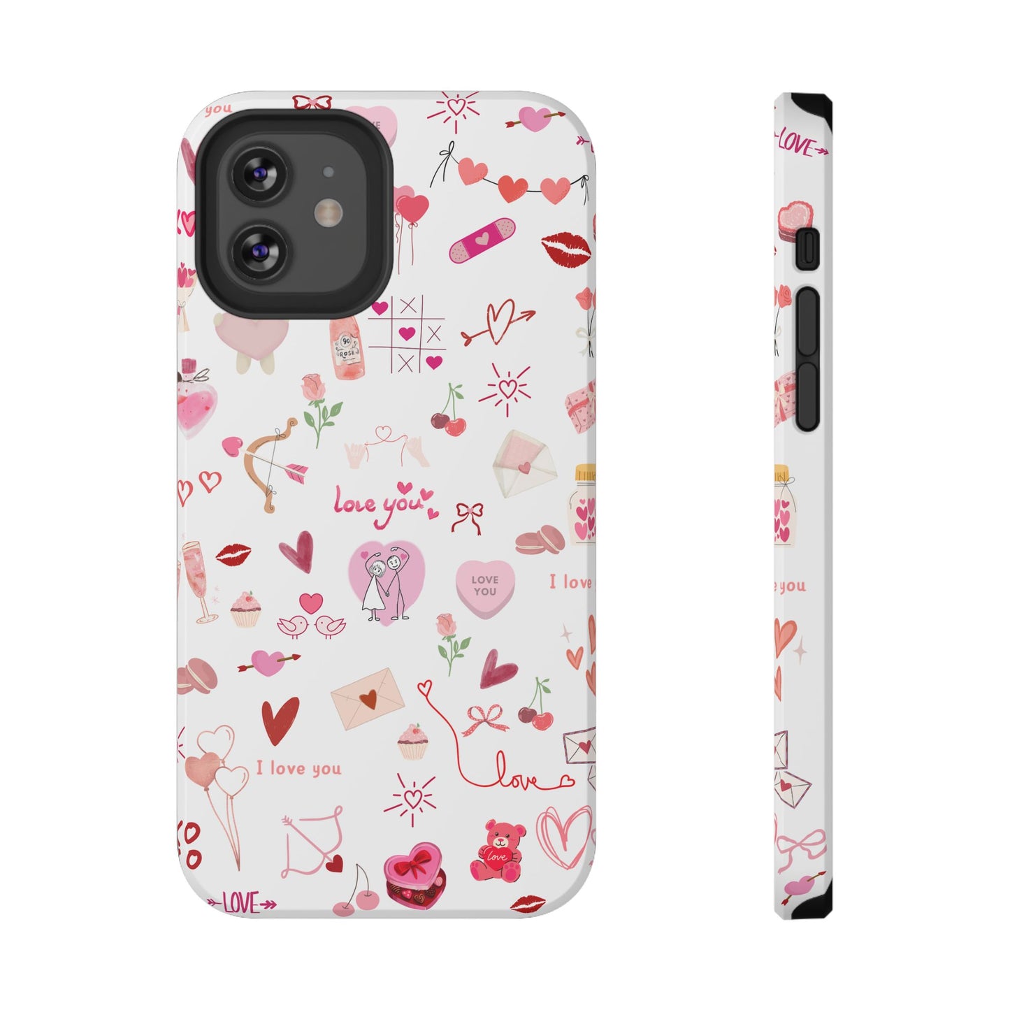 Valentine Doodle Impact-Resistant Phone Case — 'Love You' Pattern