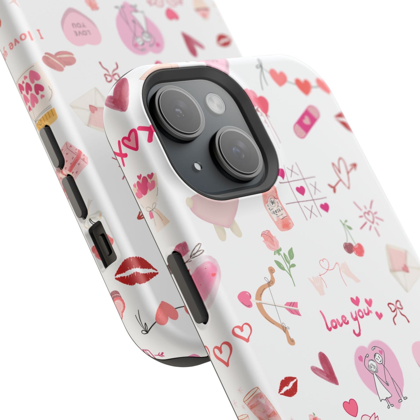 Valentine Doodle Impact-Resistant Phone Case — 'Love You' Pattern