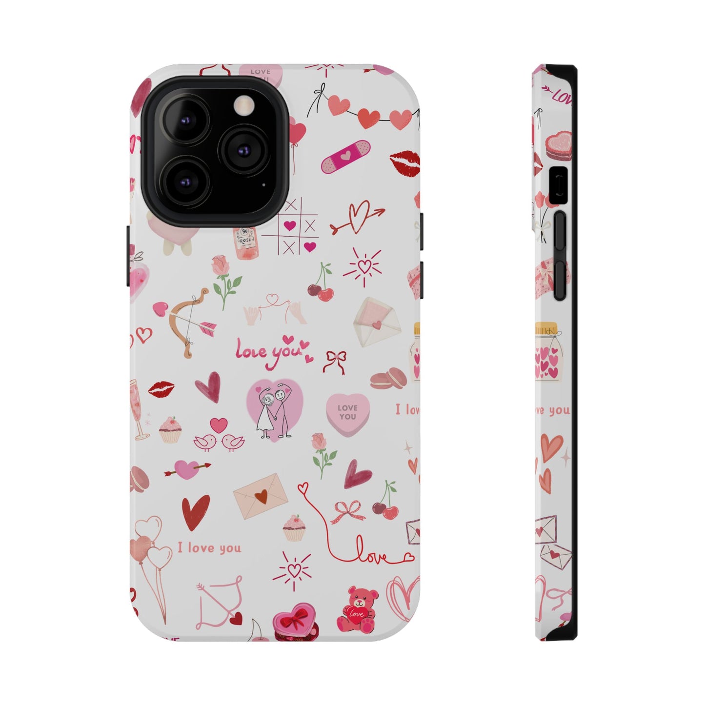 Valentine Doodle Impact-Resistant Phone Case — 'Love You' Pattern