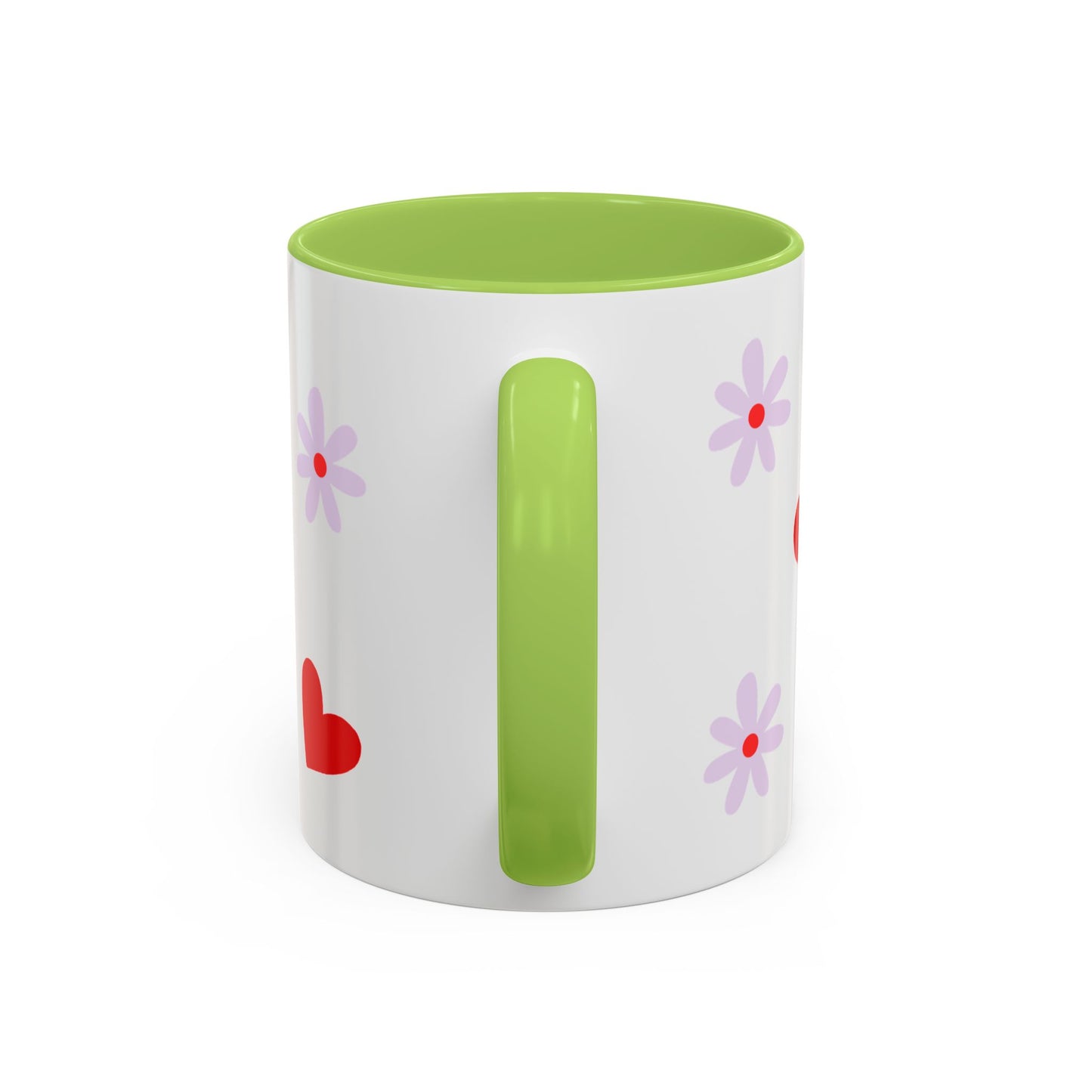 Heart & Daisy Accent Coffee Mug — Cute Red Hearts and Purple Flowers Ceramic Mug