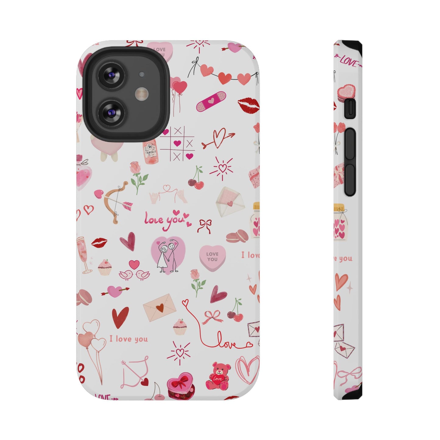 Valentine Doodle Impact-Resistant Phone Case — 'Love You' Pattern