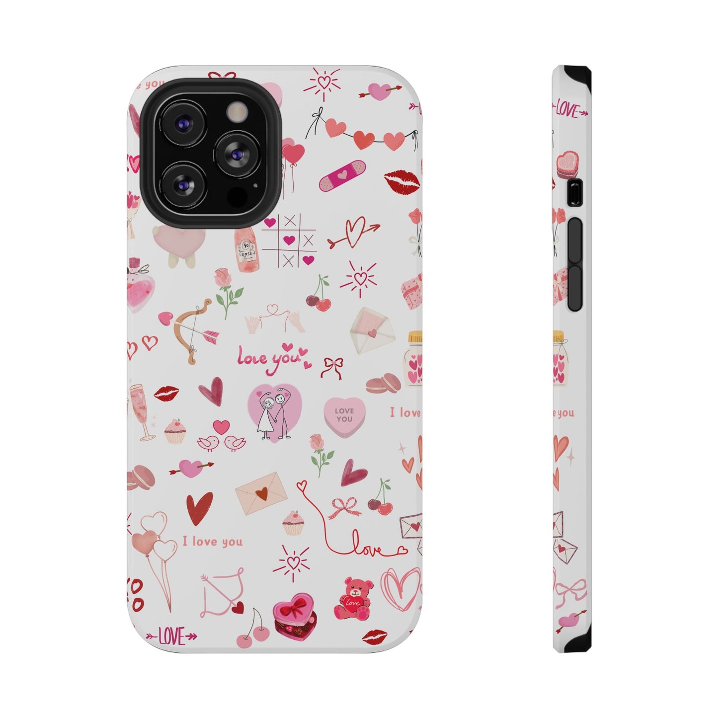 Valentine Doodle Impact-Resistant Phone Case — 'Love You' Pattern