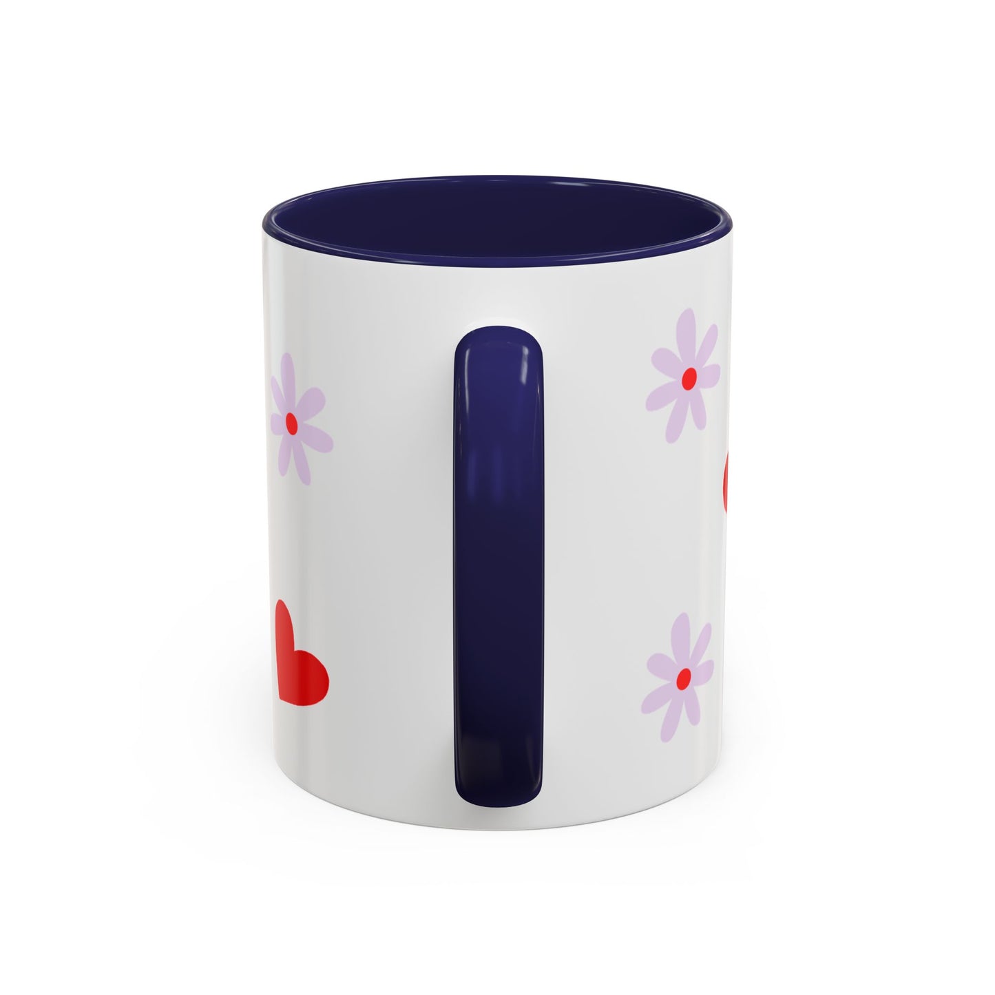 Heart & Daisy Accent Coffee Mug — Cute Red Hearts and Purple Flowers Ceramic Mug